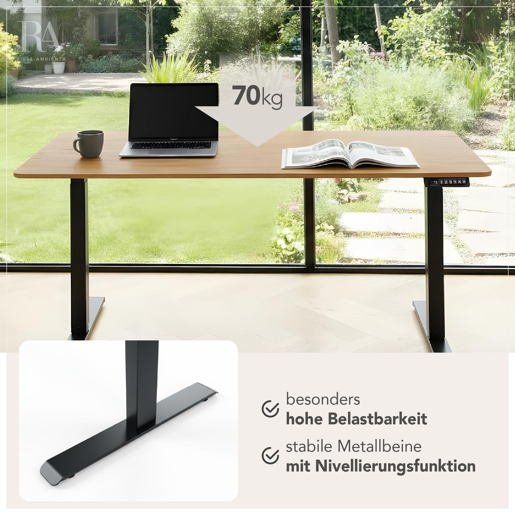 Schreibtisch Oak Desk - 160cm - schwarz Natur - Holzwerkstoff | 100 kg Belastbarkeit, stabiles Gestell, höhenverstellbar, hoher Komfort, modernes Design