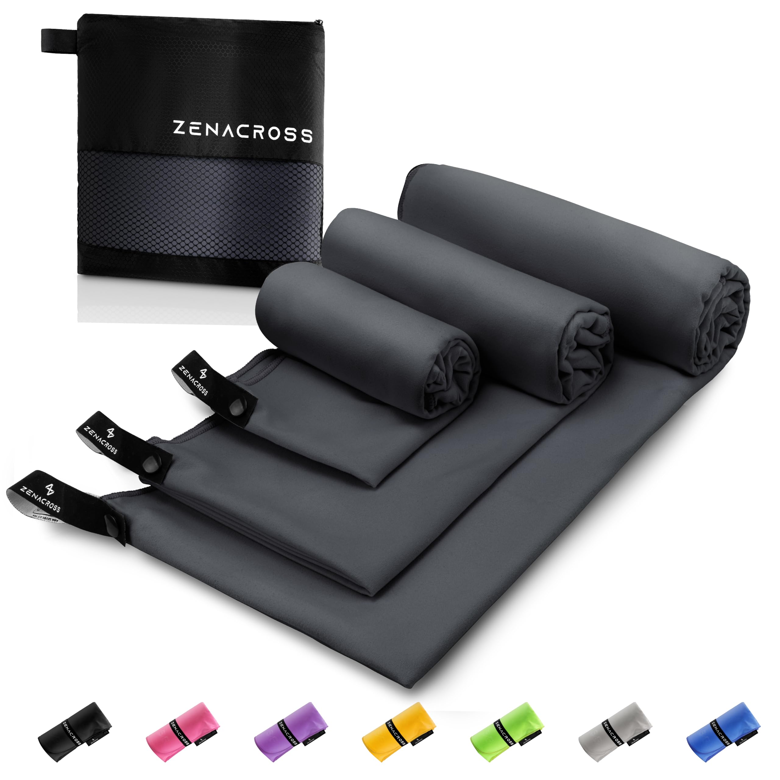 ZENACROSS Mikrofaser Handtuch mit Transportbeutel - Schnelltrocknendes und vielseitiges Fitness Handtuch