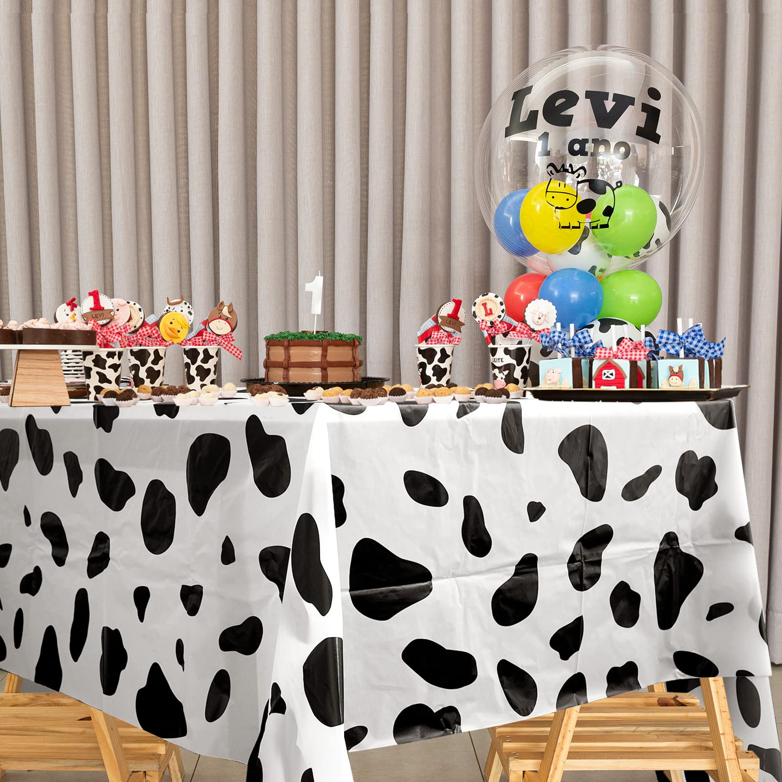 Maitys 12 Pcs Cow Print Tablecloths - Disposable Plastic, 54" X 108", Farm Birthday Party Supplies