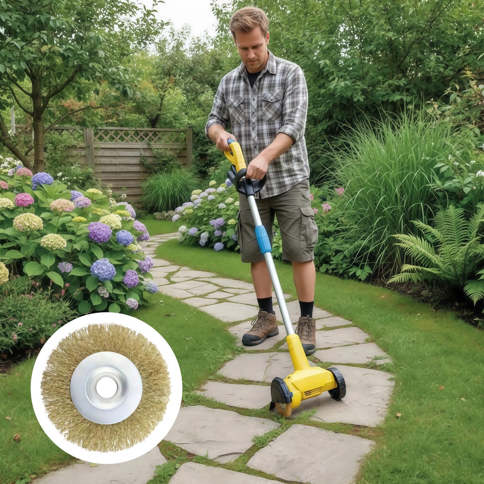 4er Set Drahtbürstenräder, 4,5 Zoll Fugenreinigungsbürste für RYOBI Terrassenreiniger, robuste Stahlbürste für Unkrautentfernung, Rostentfernung und Bodenrenovierung, Ersatzbürsten