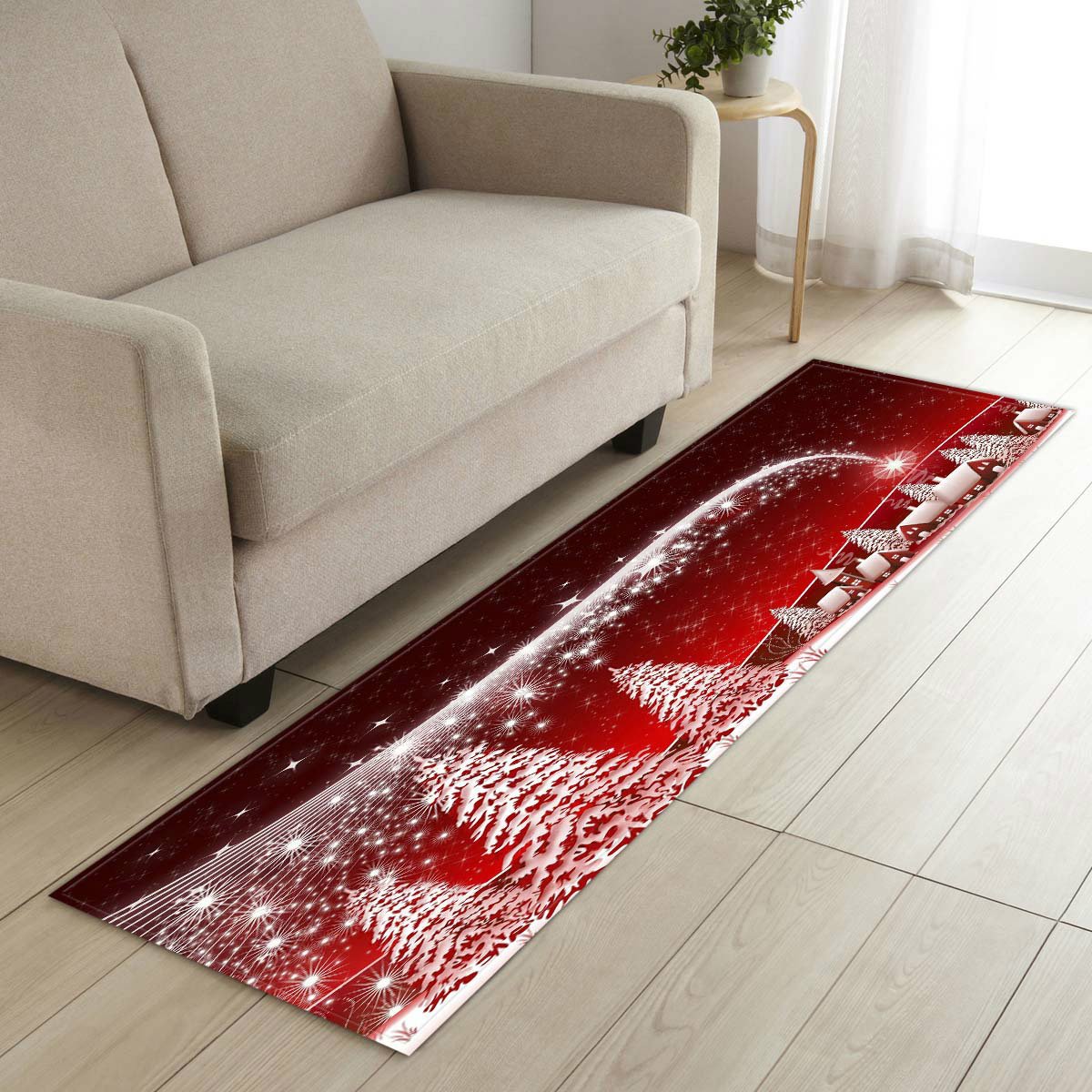 Tapis De Cuisine Diatomite Absorbant - 80x160 Cm, Antidérapant - Pour Devant évier, Salle De Bain - Motif Joyeux Noël Rouge