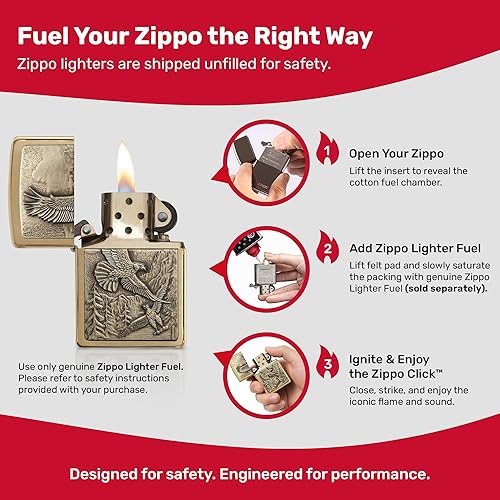 Vista 7 de Zippo Eagles Dare Pocket Lighter - Refillable Flip-Top Windproof Lighters - Fierce Soaring Eagle Patriotic Design Pocket Lighters - Luxury Metal