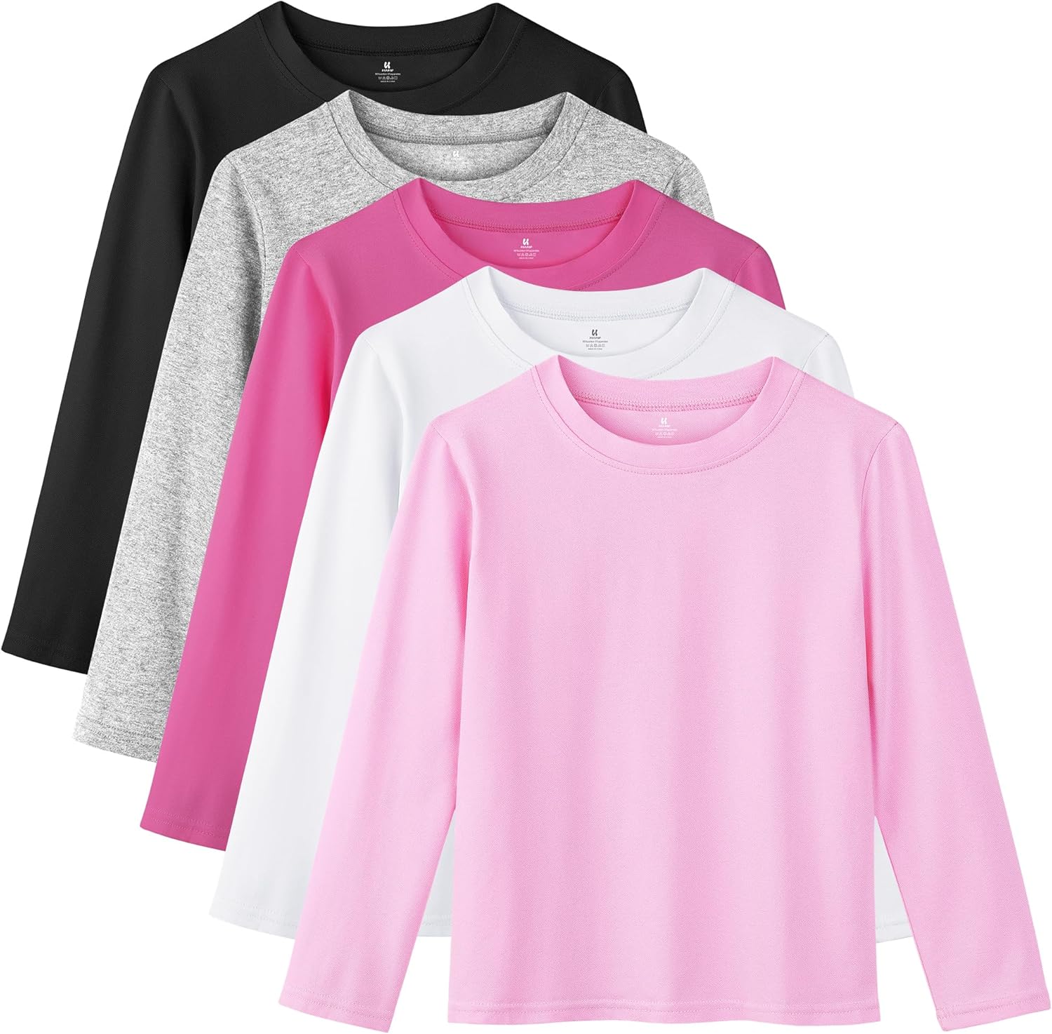 5 Pack Cotton Girls Long Sleeve Shirts Toddler Soft Basic T-Shirts Top Kids Crewneck Layering Tees