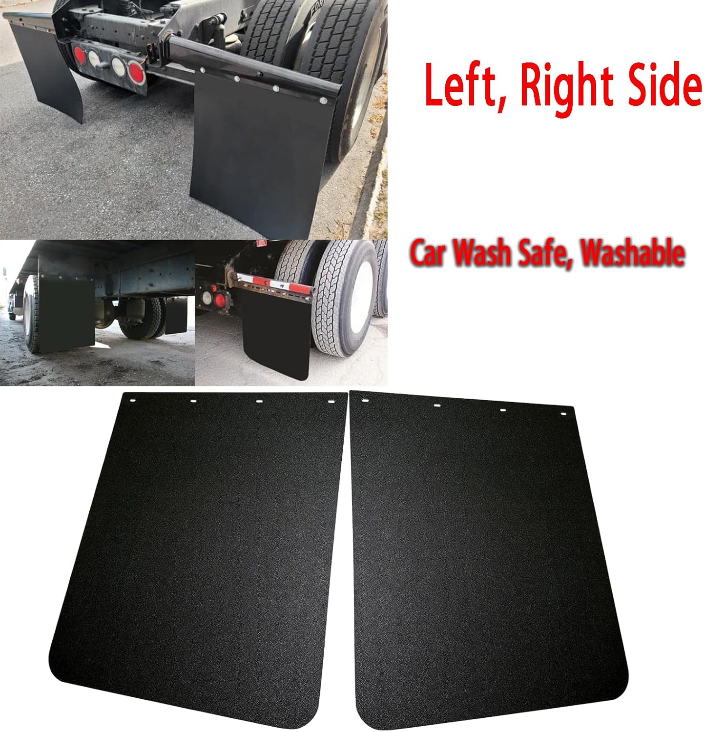 Pair Universal Heavy Duty Mud Flaps 24" x 30" Polymer for Semi-Trucks Tractors Trailers Freightliner Kenworth Peterbilt Black HD Splash Mud Guard Mudflaps