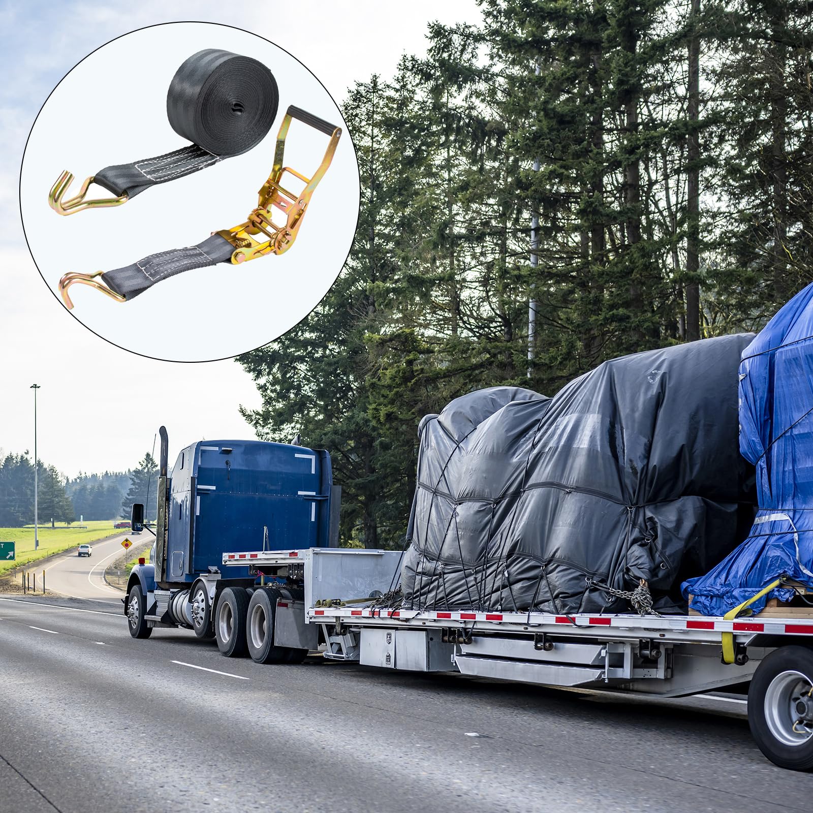 Confezione da 4 cinghie a cricchetto da 5 cm, resistenti, resistenza alla rottura di 4,535 kg, 9,8 m, cinghie a cricchetto con doppio gancio a J, cinghie a cricchetto per camion, rimorchi, moto