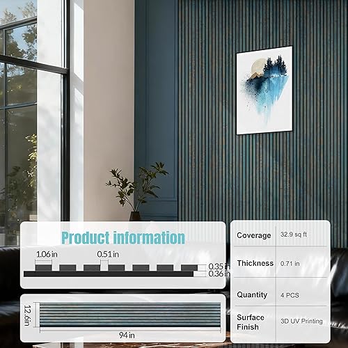 Miniatura 2 de Paneles de pared de listones de madera acústica, paneles insonorizados de óxido verde azulado antiguo para decoración de pared interior, diseño