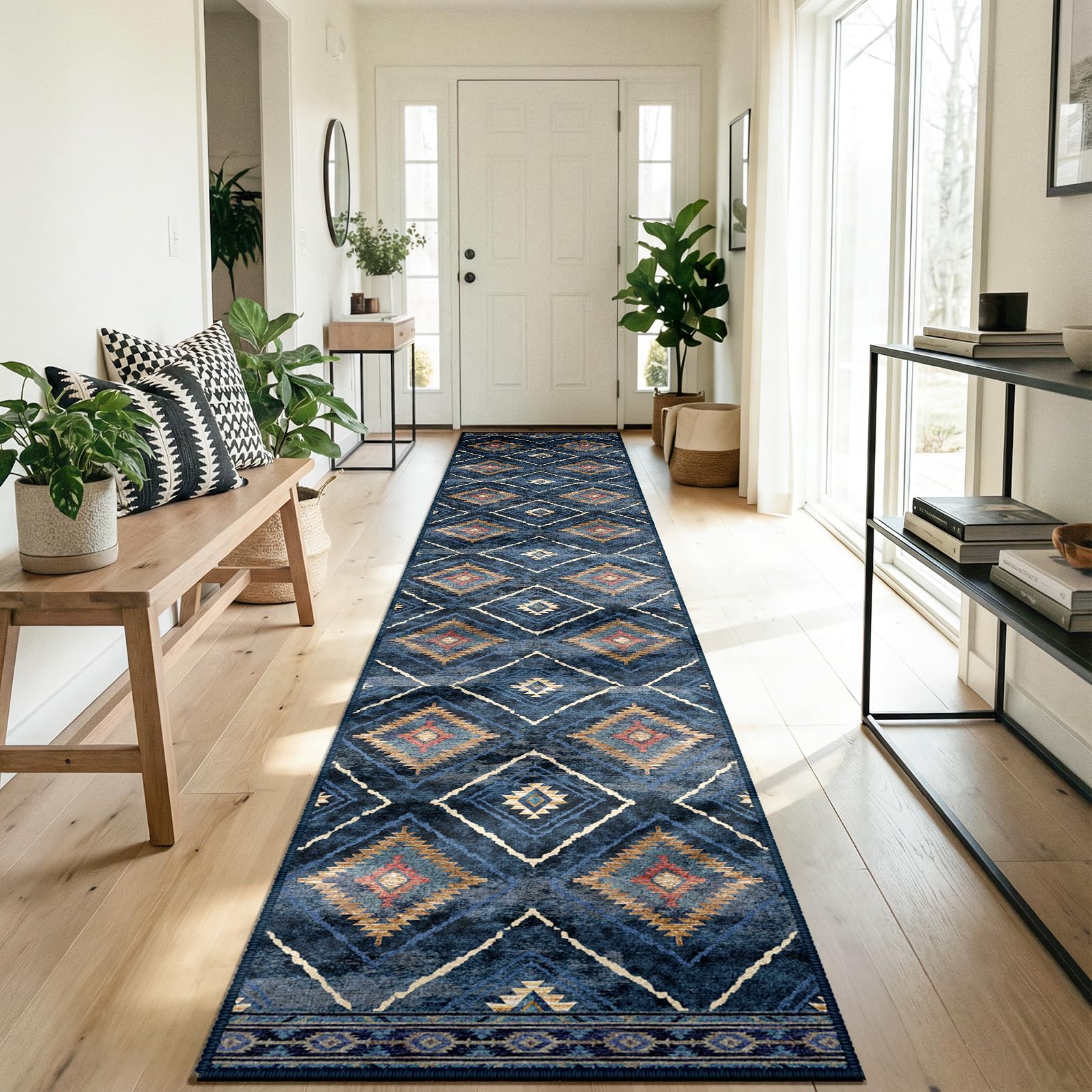 Tappeto Vintage Lavabile 60x180 Cm, Morbido Antiscivolo Con Motivo Floreale Per Corridoio E Soggiorno