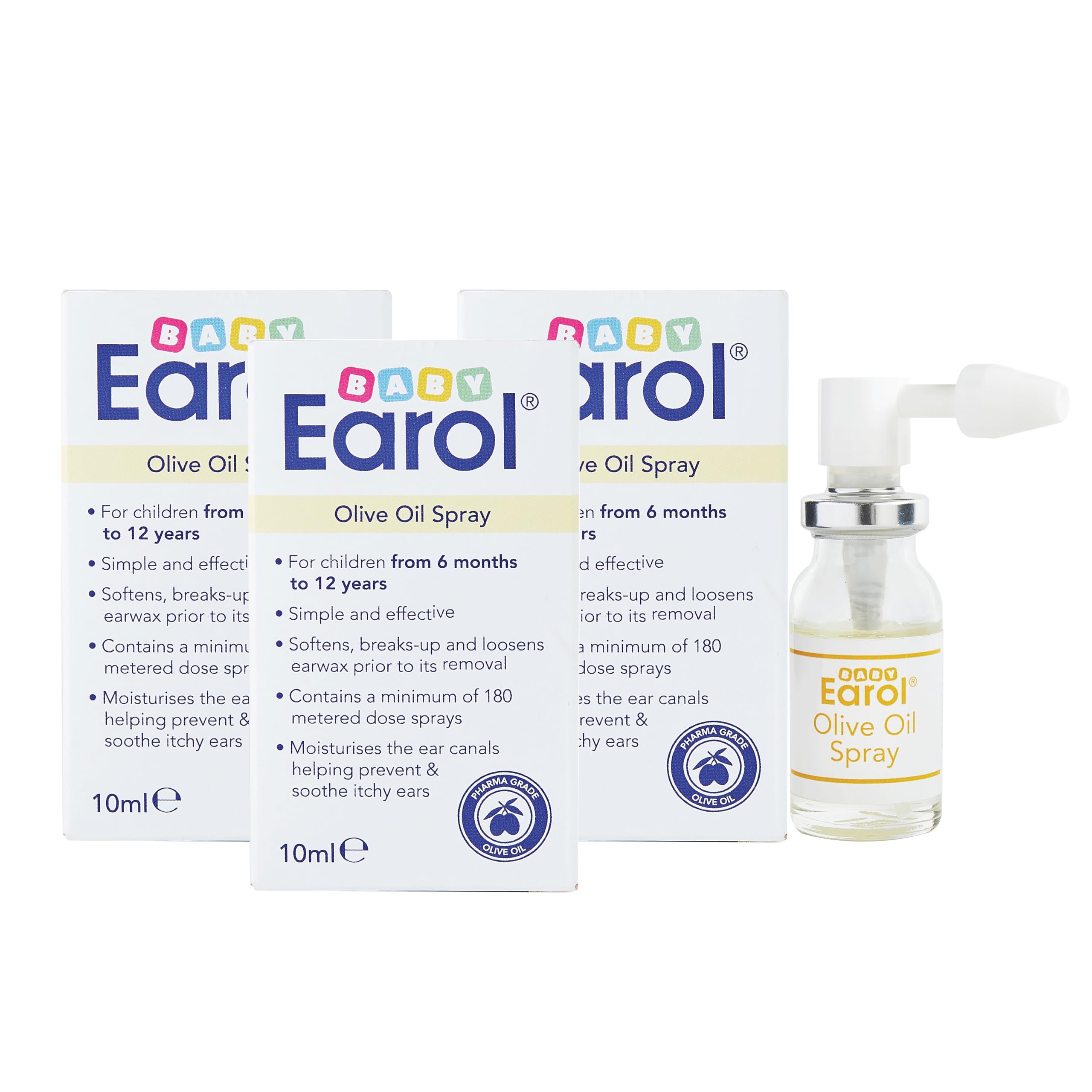 Baby Earol | Olive Oil Ear Spray | for Babies and Children from 6 Months | for Excessive Ear Wax, Reduce Need for Syringing or Microsuction | 3 Pack of 10ml Metered Dose Spray