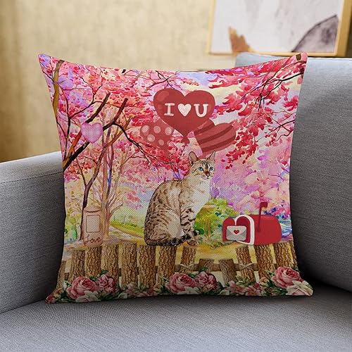 Miniatura 1 de Cojines Decorativos para Sala - Lindos gatos con amor corazón de corazón para valla, fundas de almohada decorativas para decoración del hogar, 18