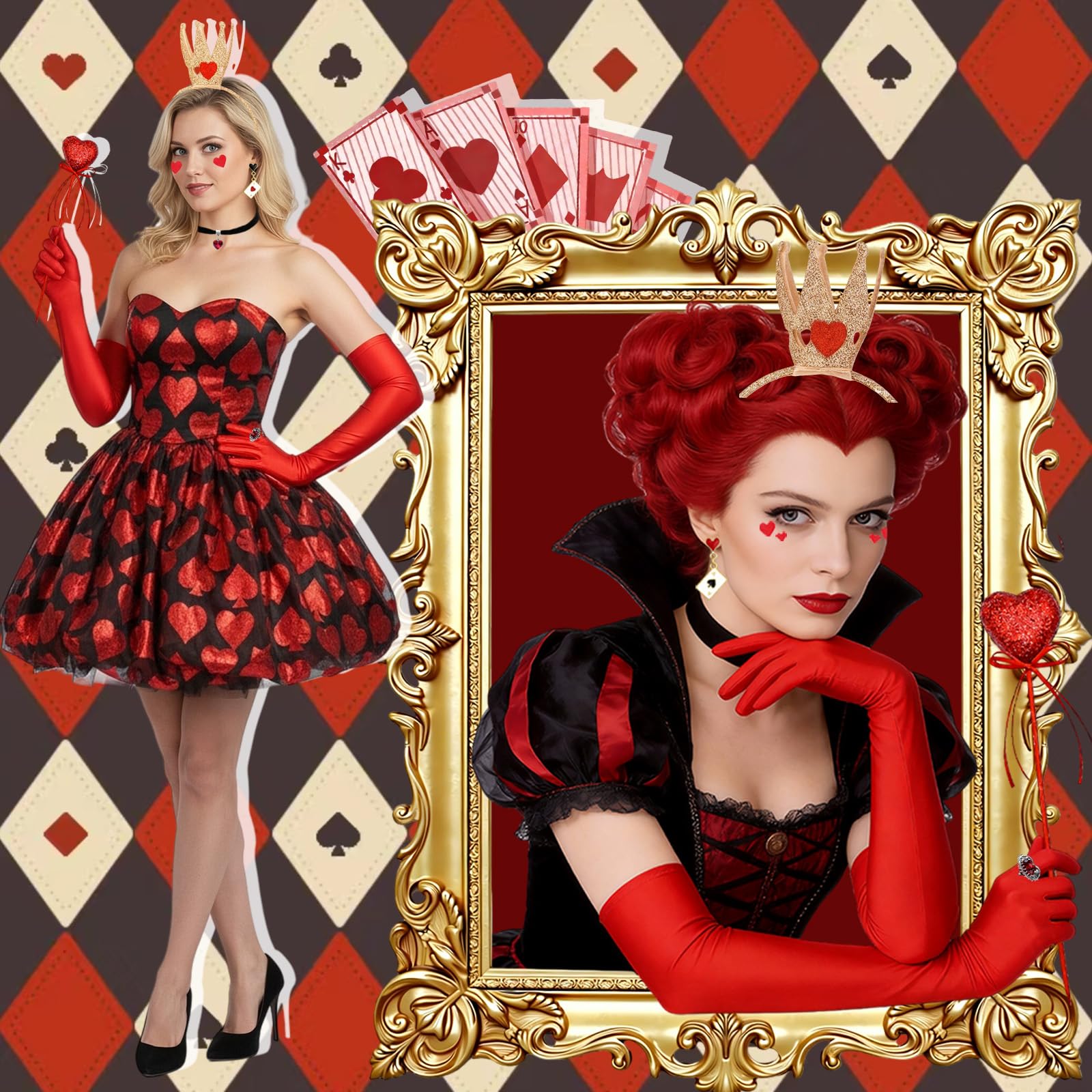 Atomvia 7 Pcs Red Heart Royal Costume Accessories Set-Crown, Gloves, Earrings, Necklace, Wand - Image 4
