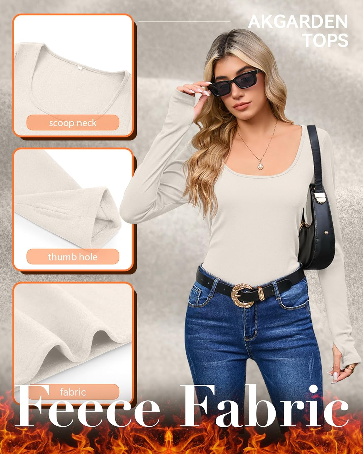 3 Pack Women's Thermal Fleece Long Sleeve Tops, Scoop Neck Slim Fitted Knit Base Layer Undershirts with Thumb Hole - Image 5