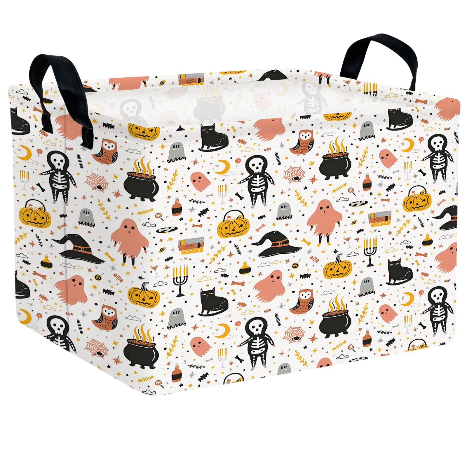 Large Halloween Basket Gift Cute Pumpkin Ghost Parties Decor Kid Trick or Treat Basket for Boys and Girls Rectangular Storage Bin Box (Cartoon Skeleton)