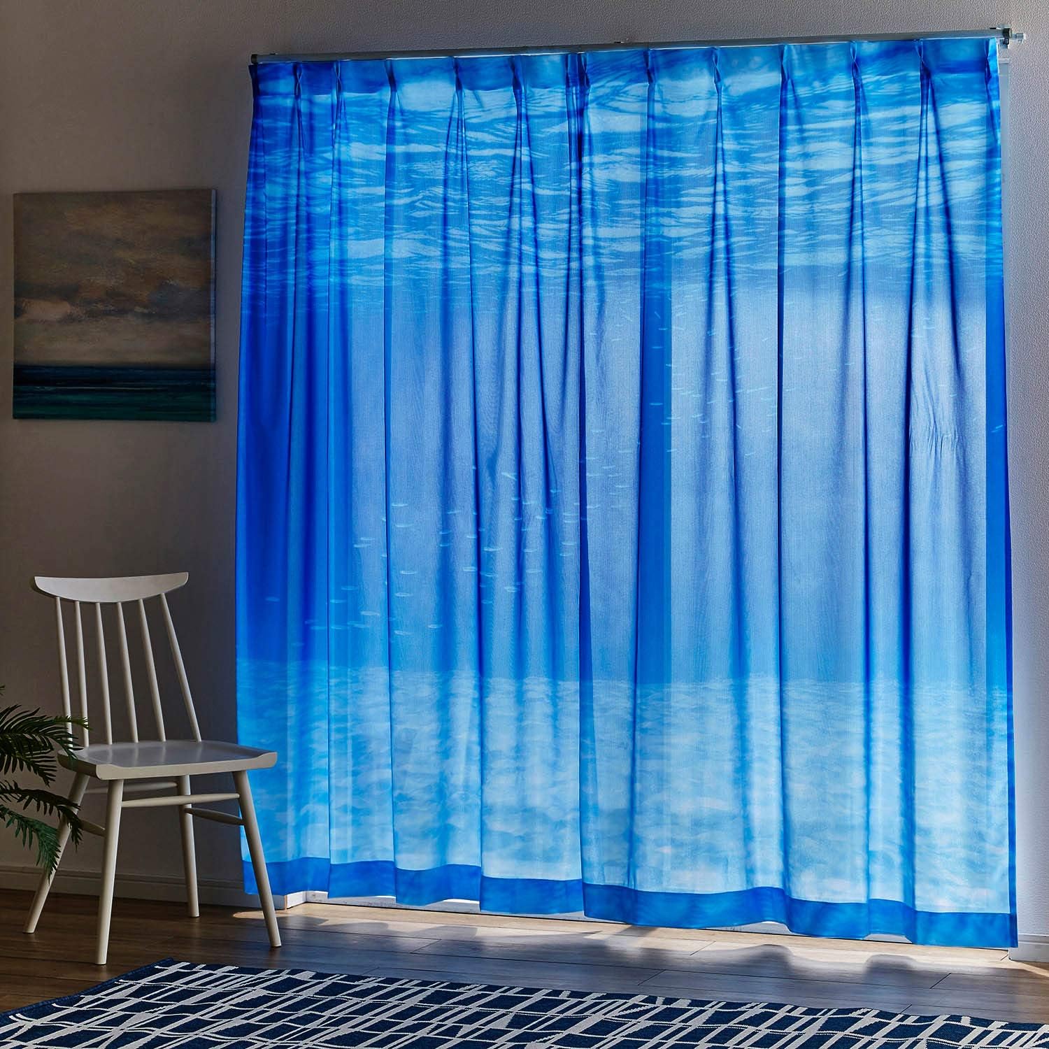 Amazon｜[ベルメゾン] レースカーテン UVカット 海の中を映した ミラー