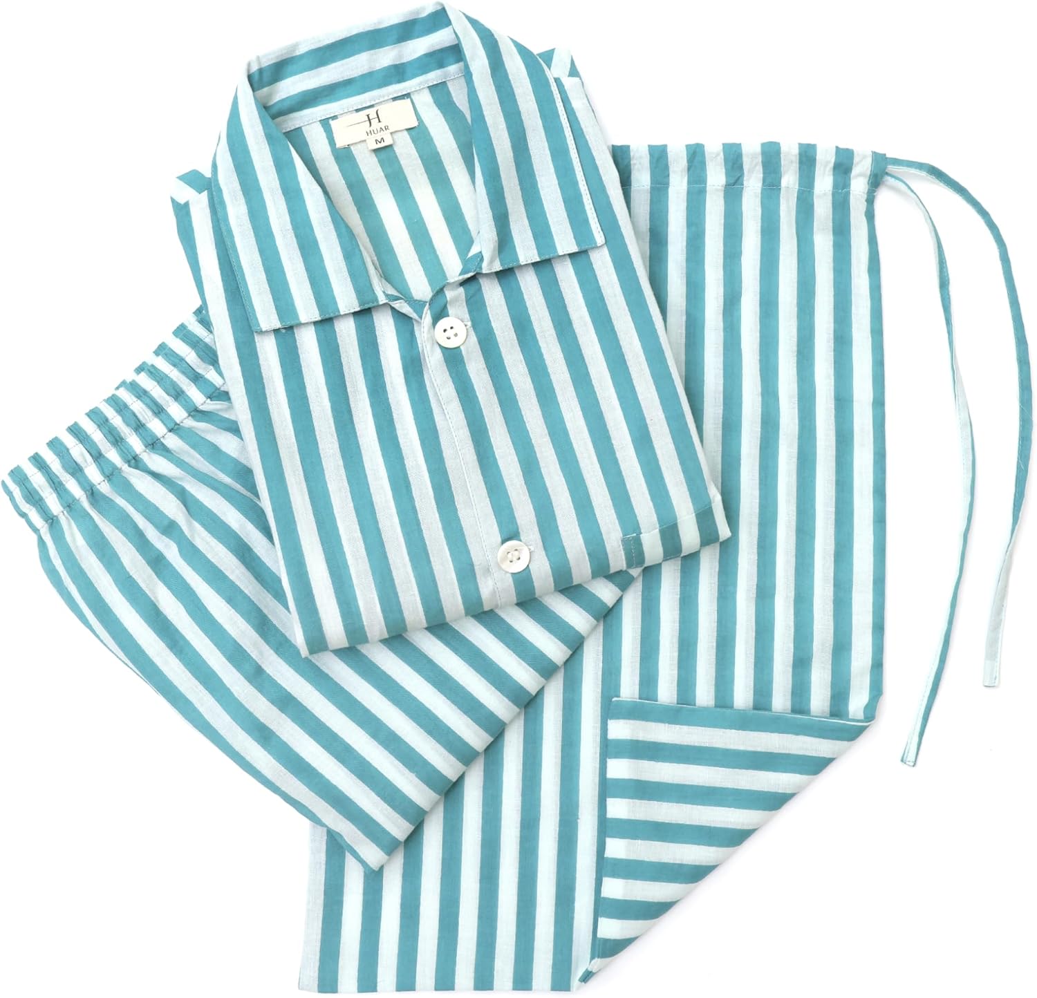 Huar Men's 100% Cotton Pajamas Sets Long Sleeve Top and Pants Button Down Sleepwear Loungewear Pjs set with Pockets