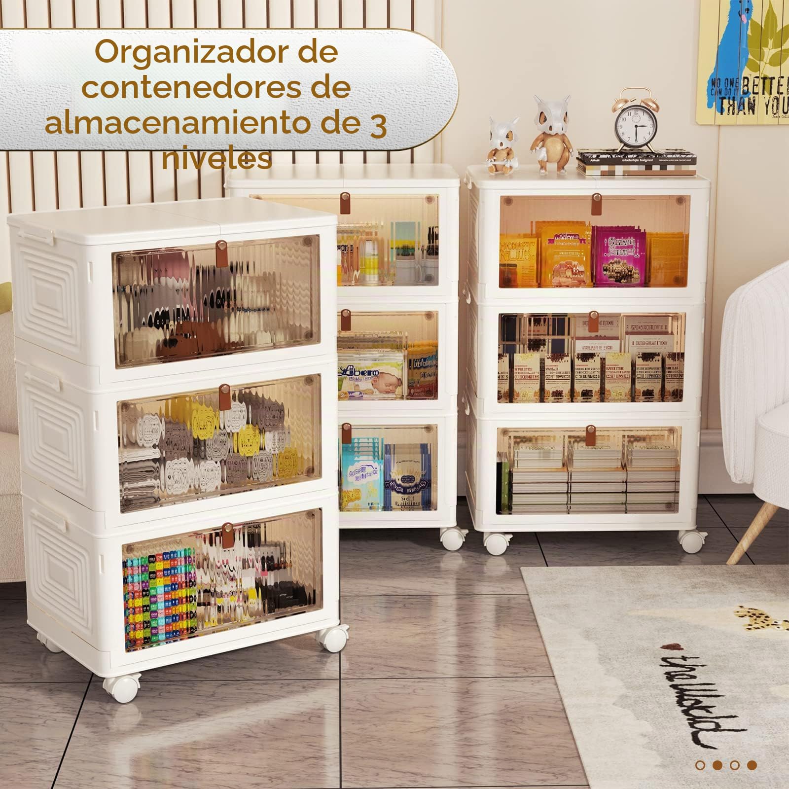 Contenedores de Plástico con Tapa Caja Plegable Plastico Paquete de 3 Contenedores de almacenamiento Caja de Almacenamiento Multifuncional para dormitorio sala de estar armario baño cocina estudio