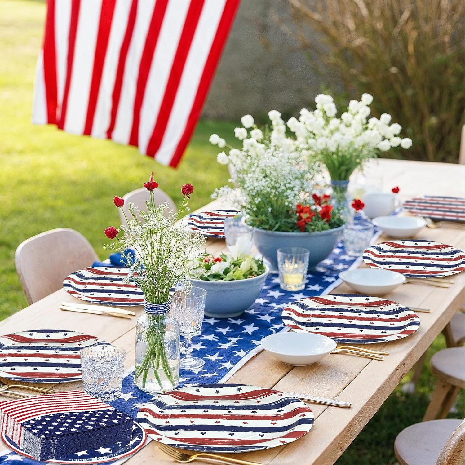 OuMuaMua 75 Pcs American Flag Patriotic Party Plates and Napkins, 4th of July Disposable Tableware Paper Set for Veterans, Election, July 4th Independence Day Party Supplies Decorations, Serves 25