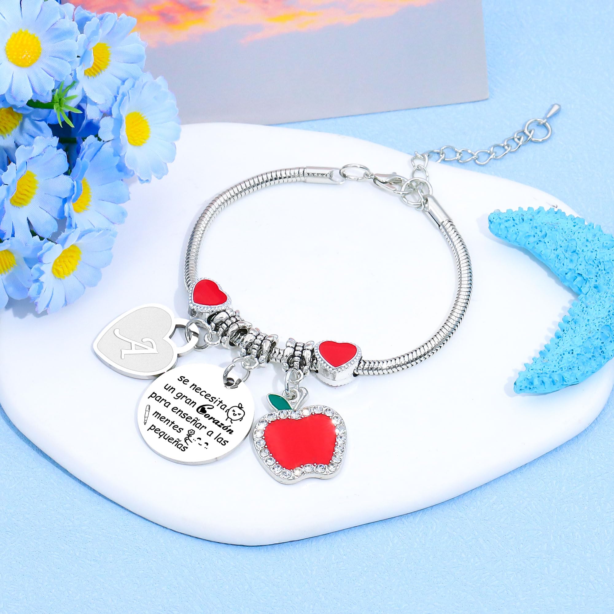Regalo Maestro Pulseras Maestra Profesora Con Iniciales Regalo Gracias Maestro Para Mujer Colgante de Corazón A-Z inicial Joyas Regalo Maestro Cumpleaños Navidad Regalo del Día del Maestra