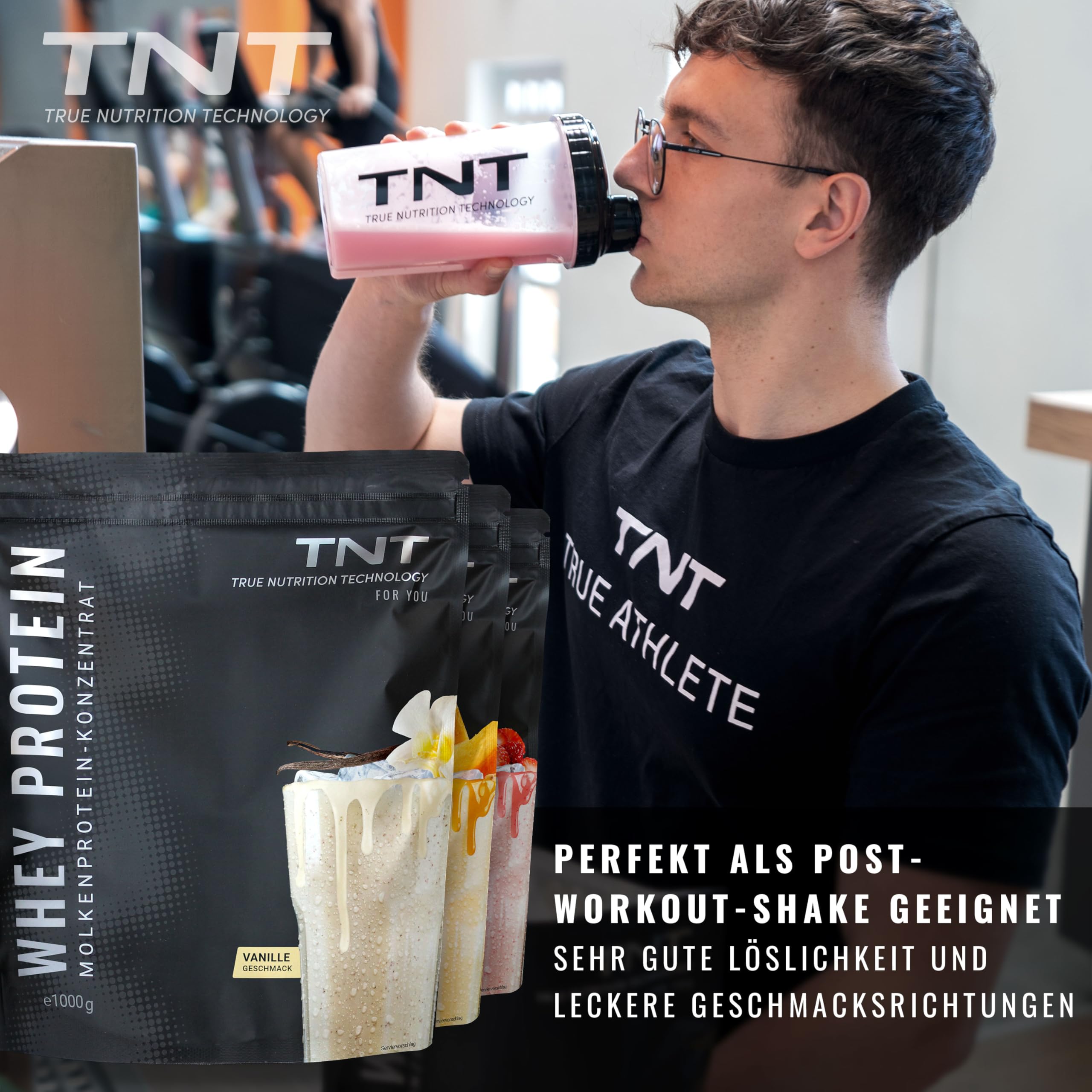 TNT Naked Whey Protein w proszku (1 kg) • Proszek białkowy z laktazą do shake, pieczenia i gotowania • Doskonała rozpuszczalność i pyszny smak (truskawka)