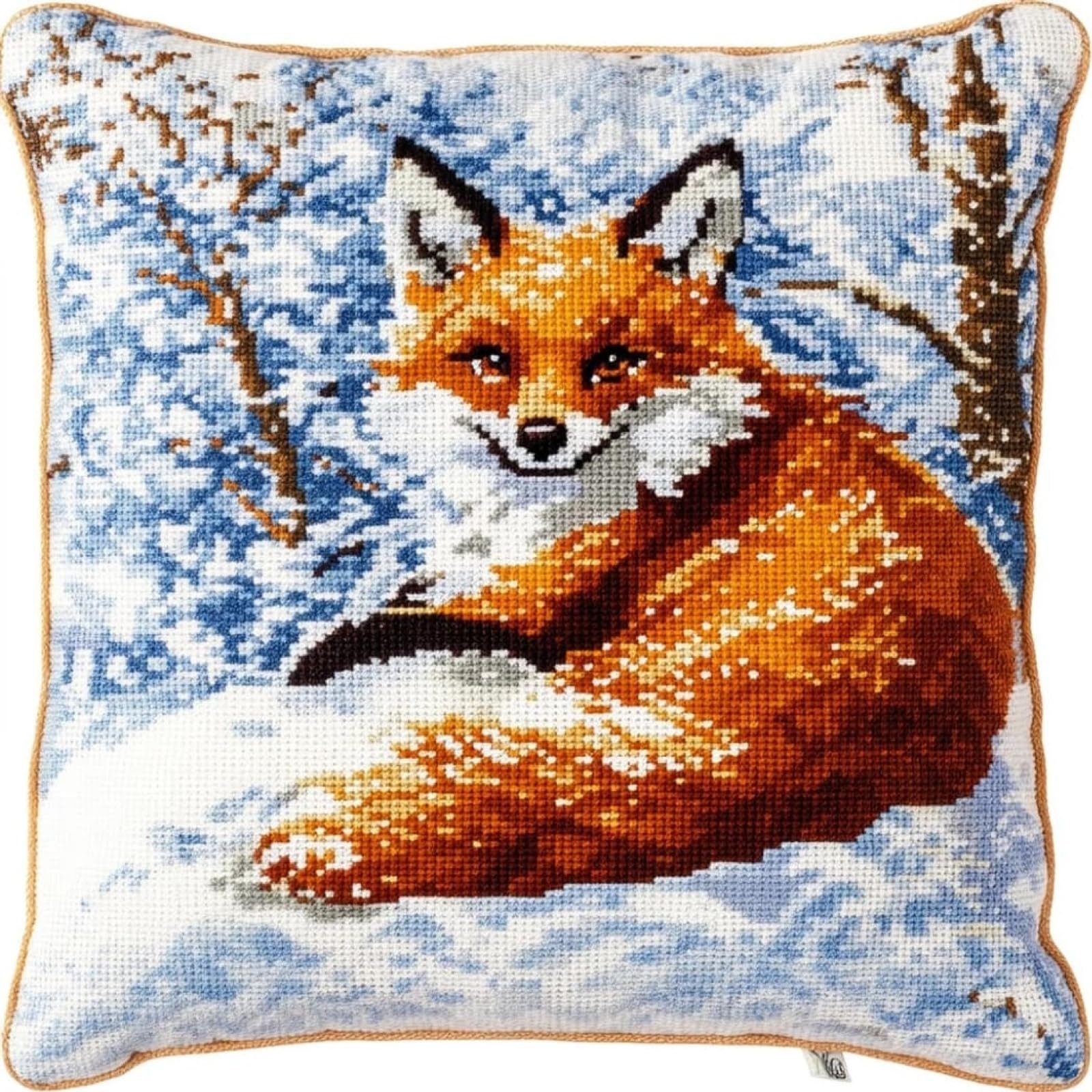 WallustrioaW Cross Stitch Cushion Covers Kits,Fox in the Snow,Embroidery Kit Printed Tapestry Canvas 11Ct Cushion for Creative Home Décor 18x18in