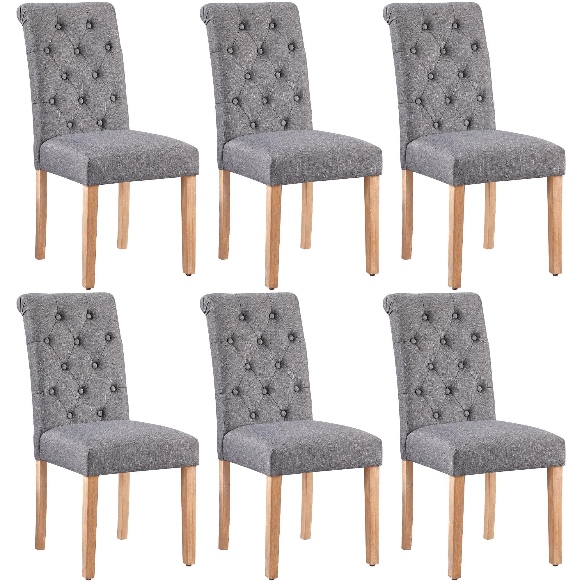 Yaheetech Dining Chairs Set of 6 Fabric Upholstered Dining Room Chairs with Button Tufted High Back and Solid Wood Legs for Kitchen/Living Room/Restaurant, Modern Style, Dark Gray