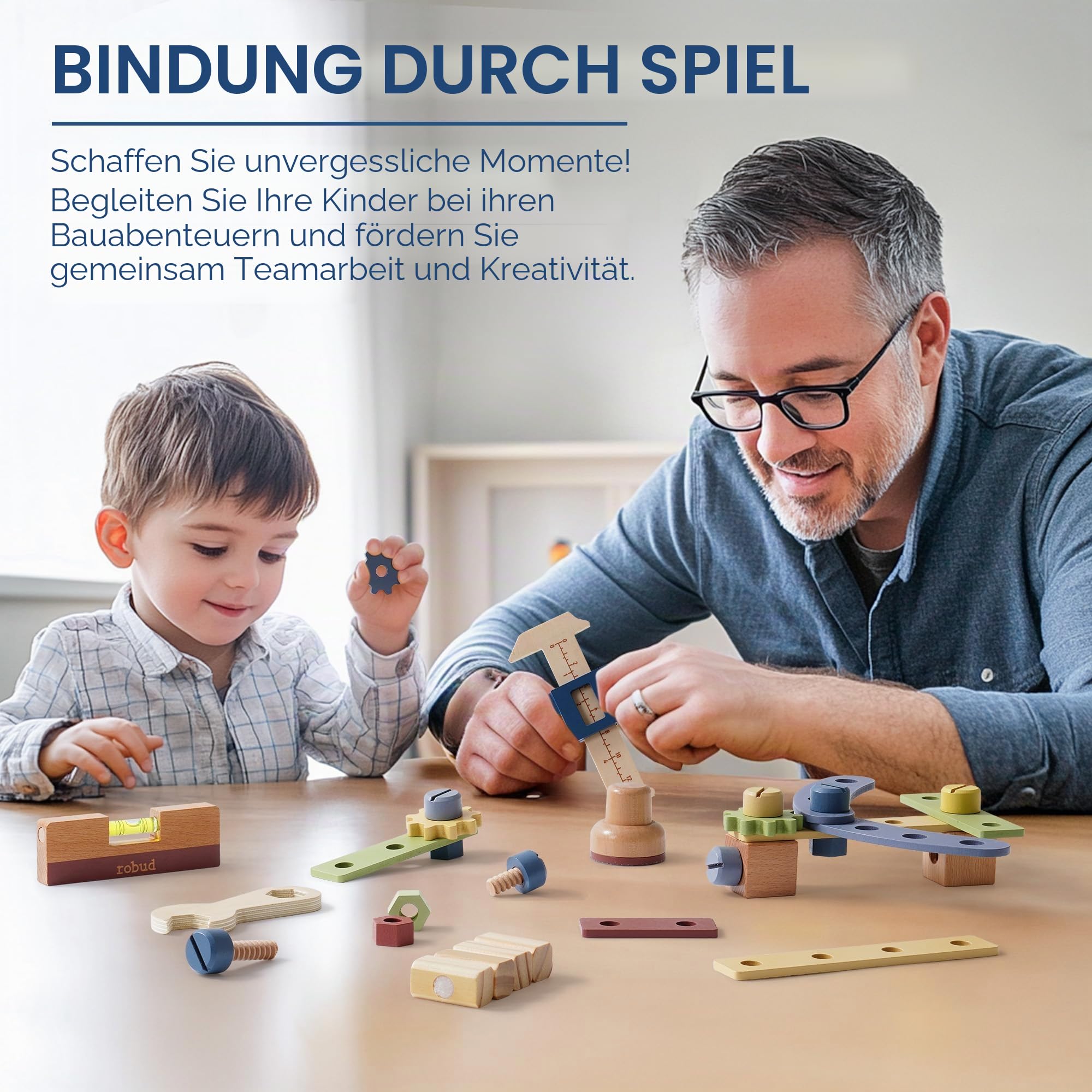 ROBUD Holzspielzeug Werkbank, Großes Kinder Holz Spielwerkzeug, Pretend Play Creative Building Set, Construction Workshop Tool Bench Toys, Geschenk für Mädchen Jungen 3+