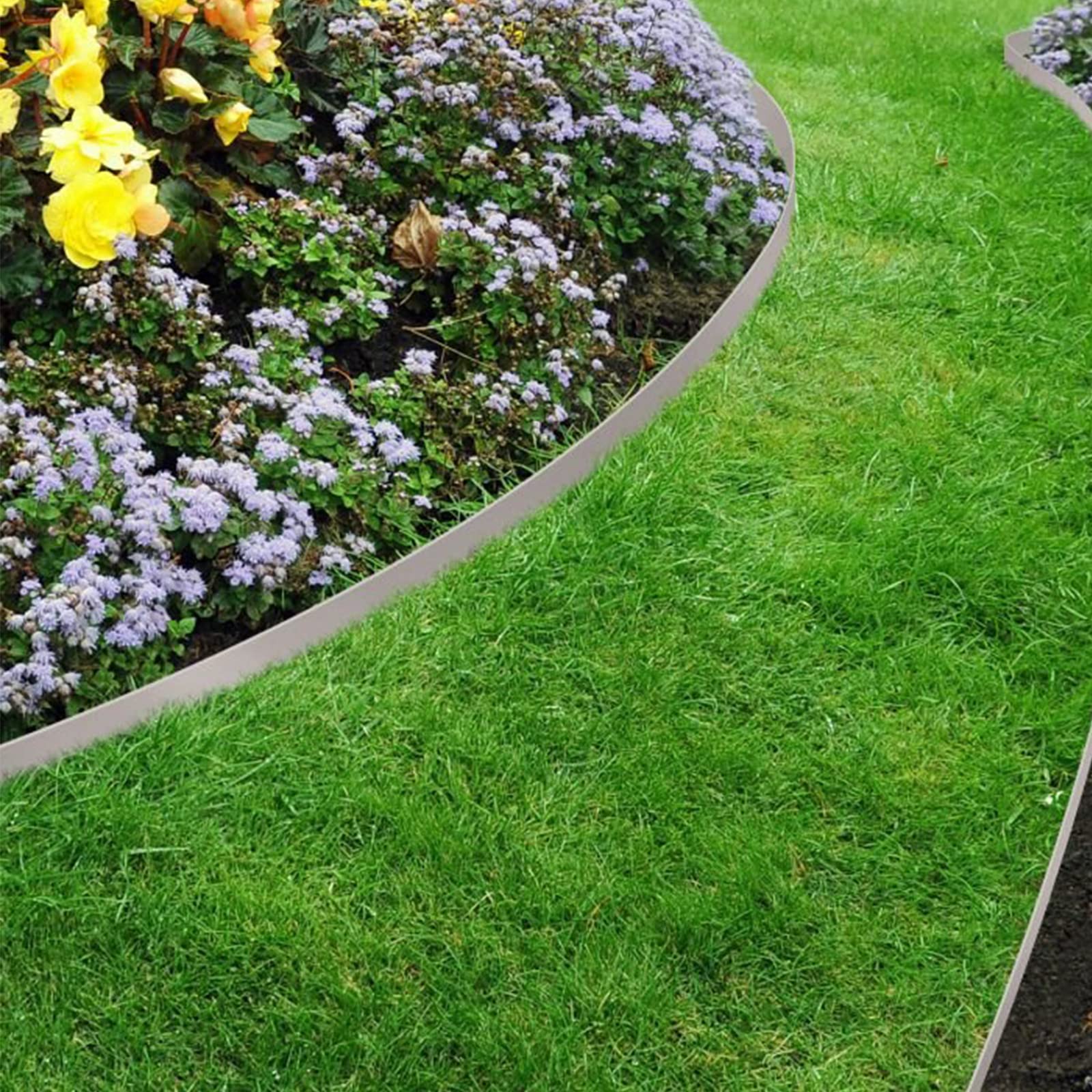 Randaco Graskante maaikante, gazonrand, grijs, 25 m (125/2 mm), tuinomranding, perkomranding, profielrand, bestrating, tuinpaden, van 100% gerecycled plastic