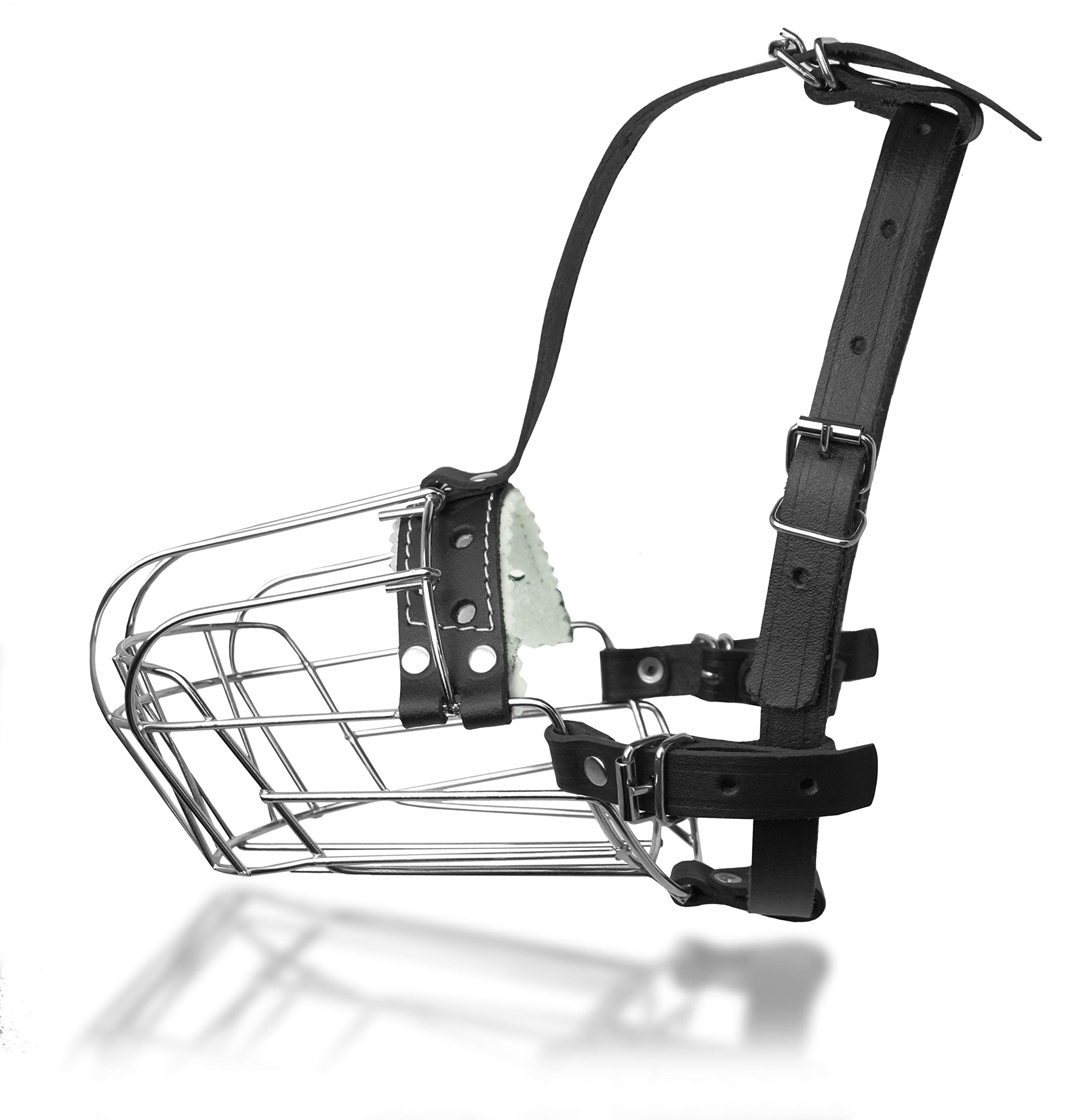 Bozales de Metal Cromado para Perros, Correas de Cuero Ajustables (№3+) La Circunferencia es de 23,8-25,9 cm, la Longitud es de 8,9-10,4 cm