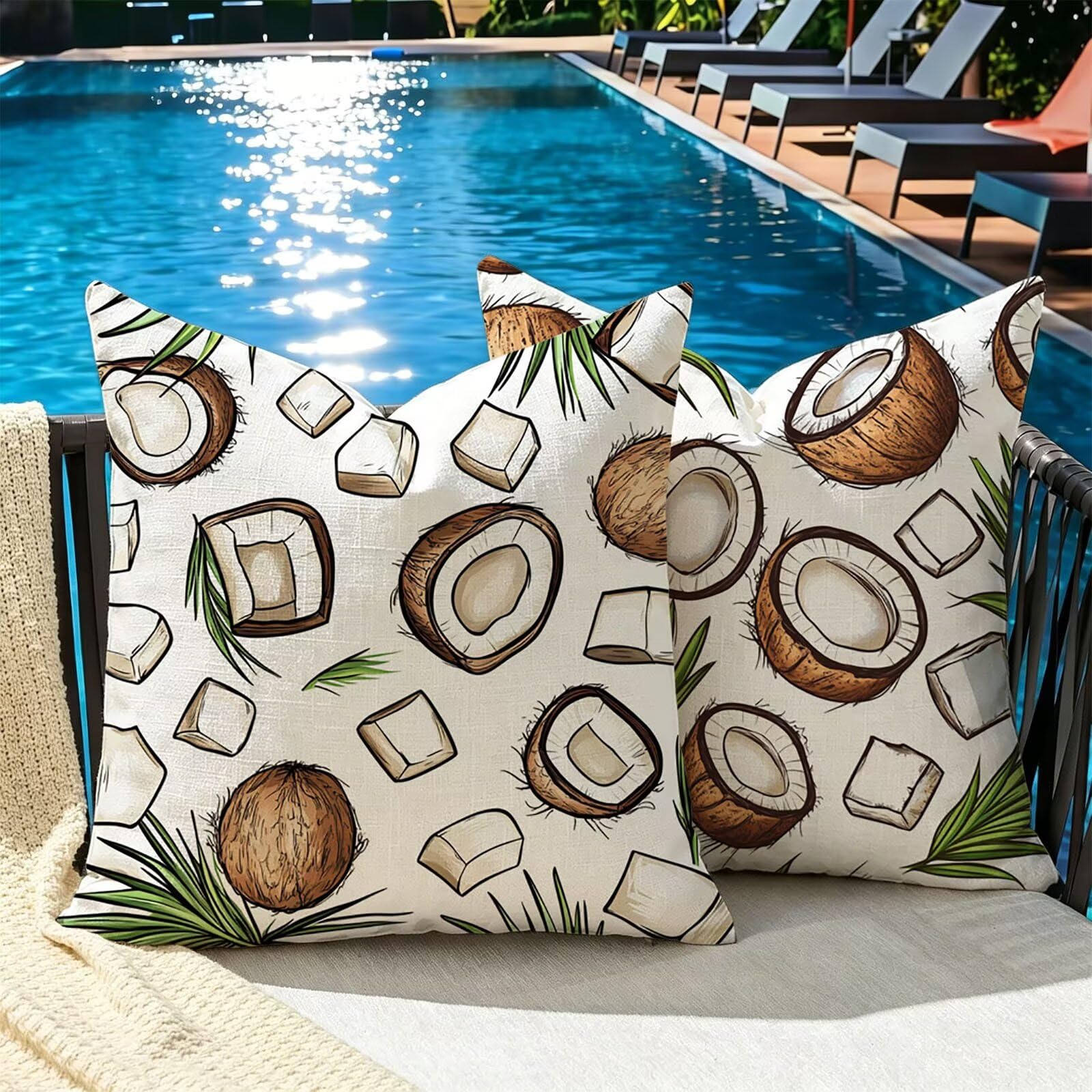 Kissenbezug 65x65cm Outdoor Kissen 2er Set Weiß Kokosnuss Samt Dekokissen