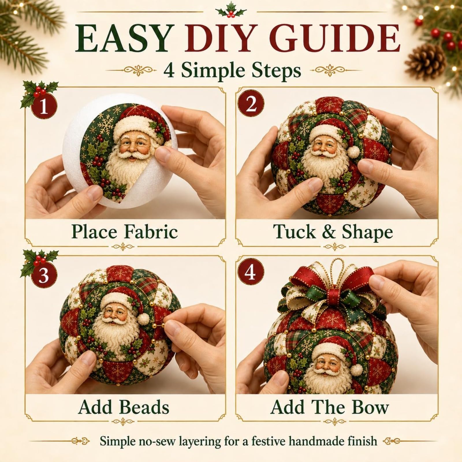 Kit de bricolage pour décorations de Noël patchwork classiques, sans coutu