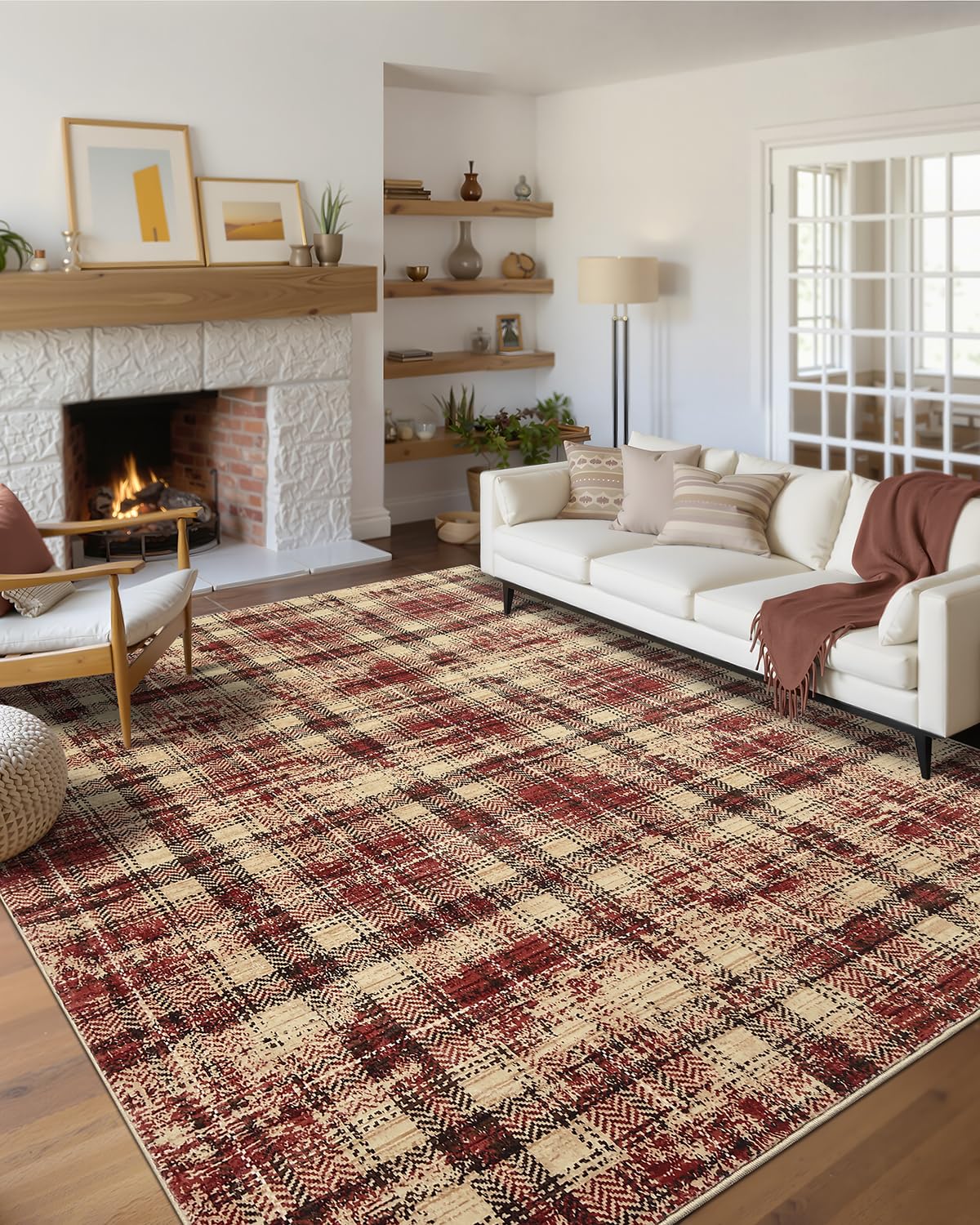 LUXLOOM Living Room Area Rug 6x9 Washable Rugs Soft Bedroom Rug Farmhouse Large Area Rug Non Slip Throw Rugs Modern Low Pile Non Shedding Stain Resistant Carpet for Dining Room Classroom 6'x9' Red