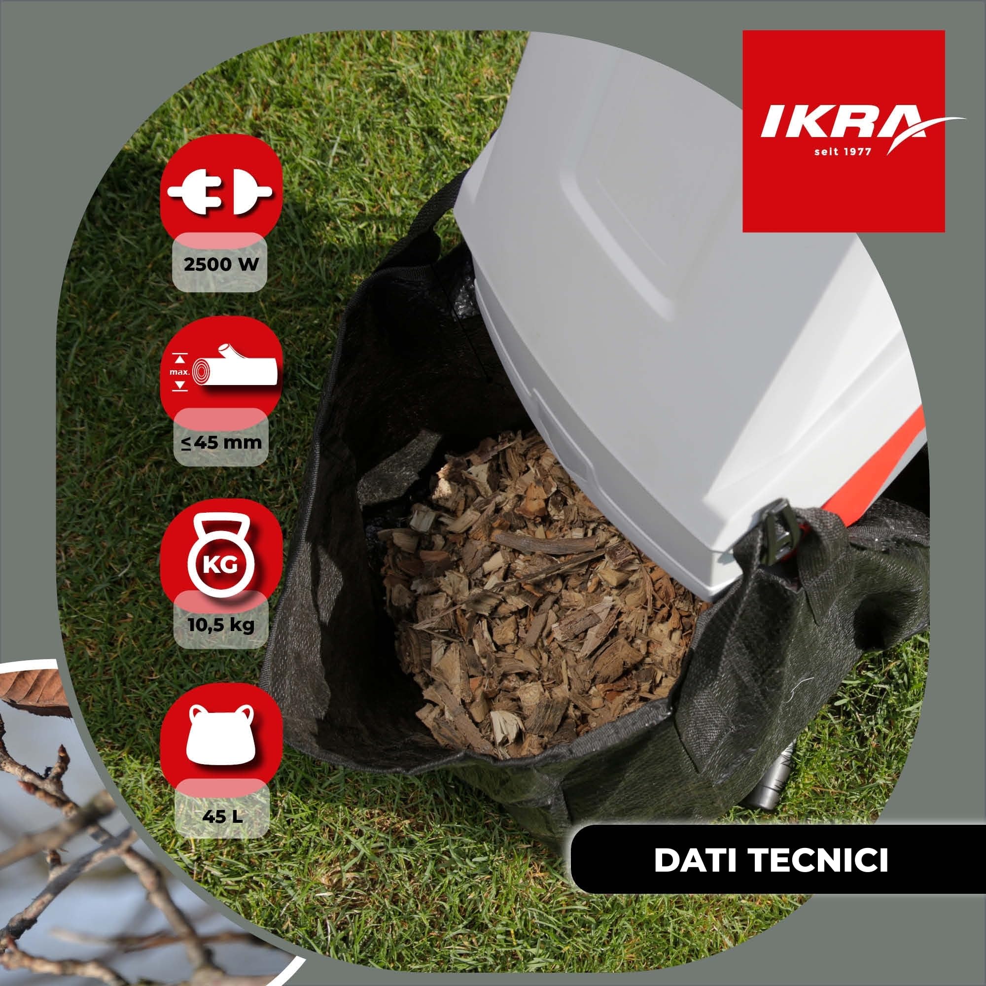 IKRA trituratore elettrica IMH 2500, 2500 W, lame reversibili, sacco 45 l