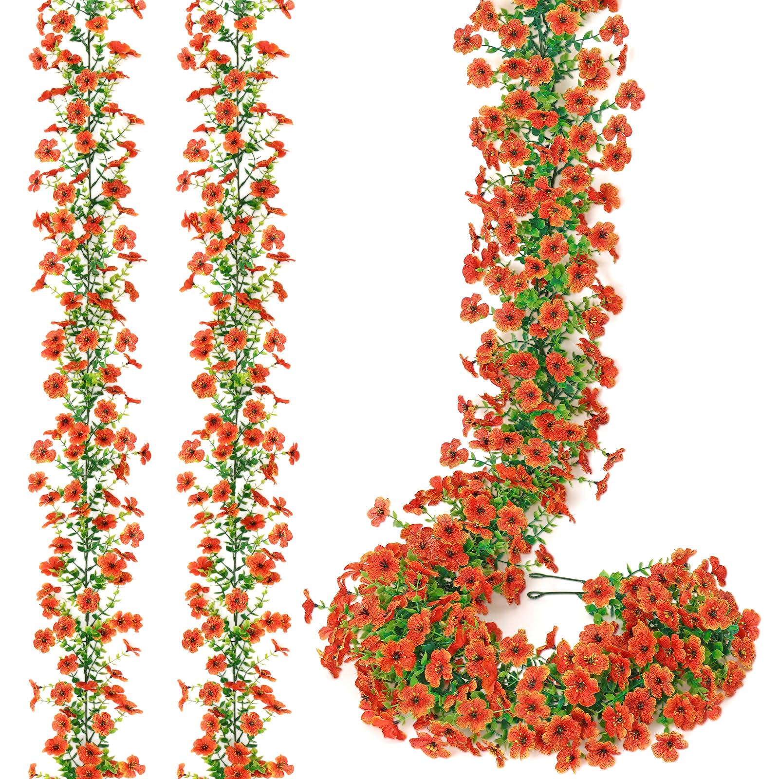 MEIVINES Autumn Garland 2PCS 5.9FT Artificial Fall Flower Garlands Artificial Orange Garland Silk Flowers Hanging Flowers Vine Fake Flowers Decoration for Autumn Thanksgiving Fireplace Decorations