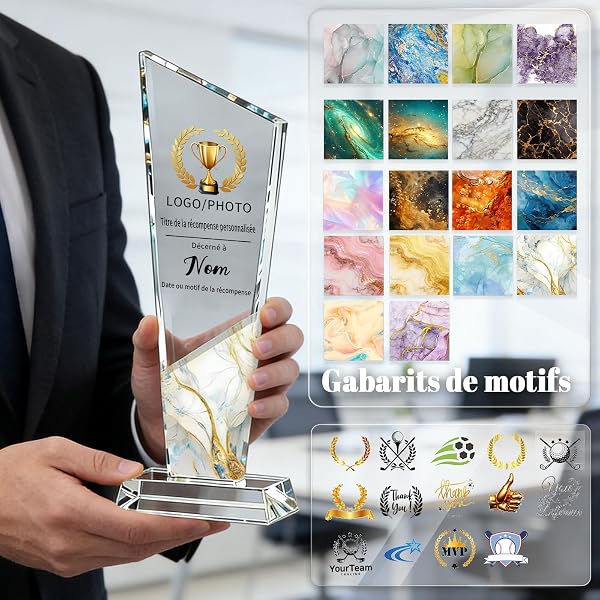 Trophée Personnalisable en Cristal K9 Gravure Photo Logo Badge et Texte Idéal Événements Sportifs Remises de Prix Entreprise Cadeau Collègue et Cérémonies Spéciales - 4
