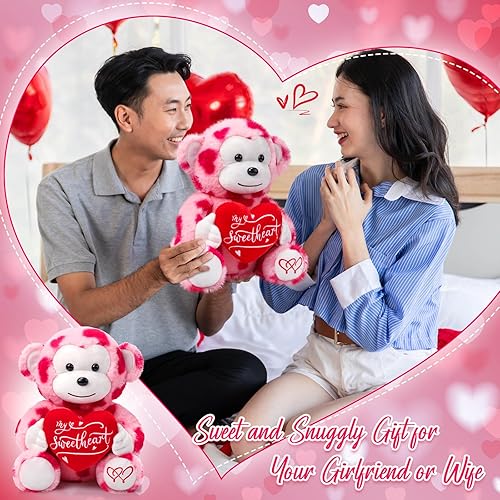 Miniatura 5 de Kasyat Mono de peluche para el día de San Valentín, mono de peluche de 12 pulgadas con corazón, mono de peluche suave y adorable para niños, novia,