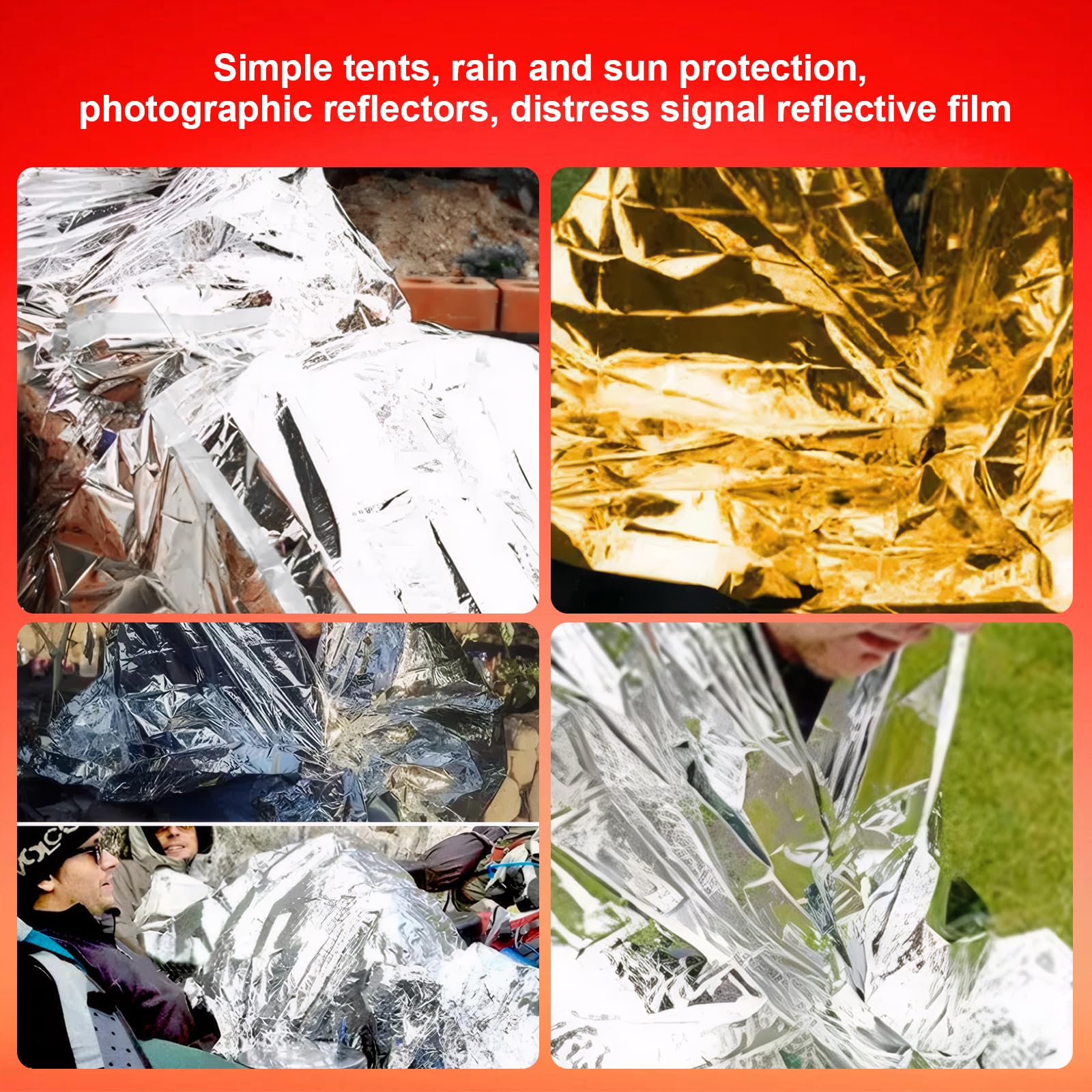 Lot de 10 couvertures de survie - Doré/argenté - 210 x 160 cm - Couverture d'urgence résistante aux intempéries pour les premiers secours et l'extérieur - Couverture de survie compacte pour