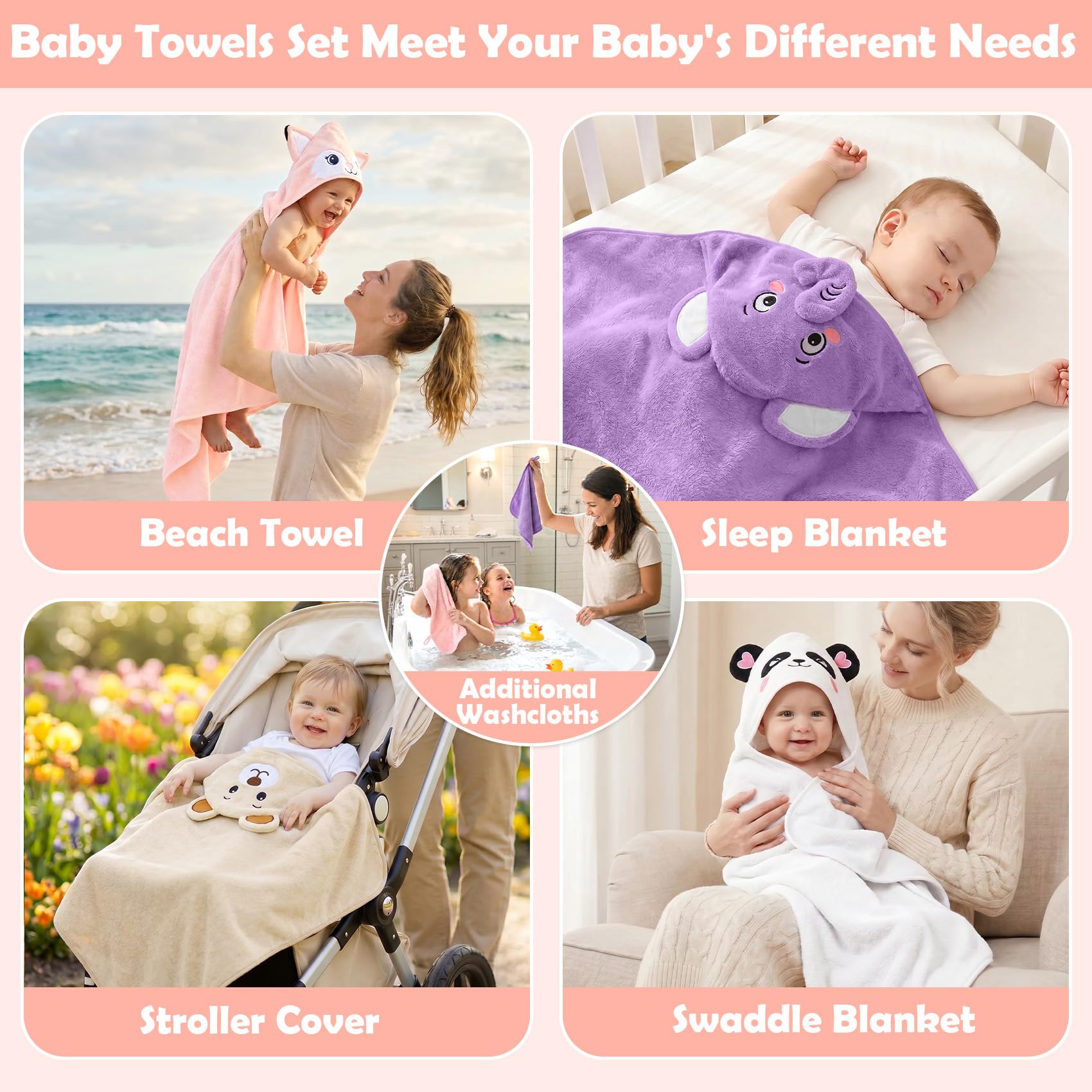 12 PCS Baby Bath Towels Set, Baby Towels for Infant Newborn Bath Essentials view 7