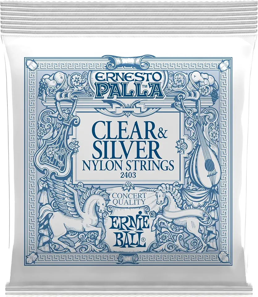ENCORDOAMENTO P/ VIOLÃO CLÁSSICO ERNESTO PALLA CLEAR AND SILVER NYLON TENSAO MEDIA P02403 ERNIE BALL