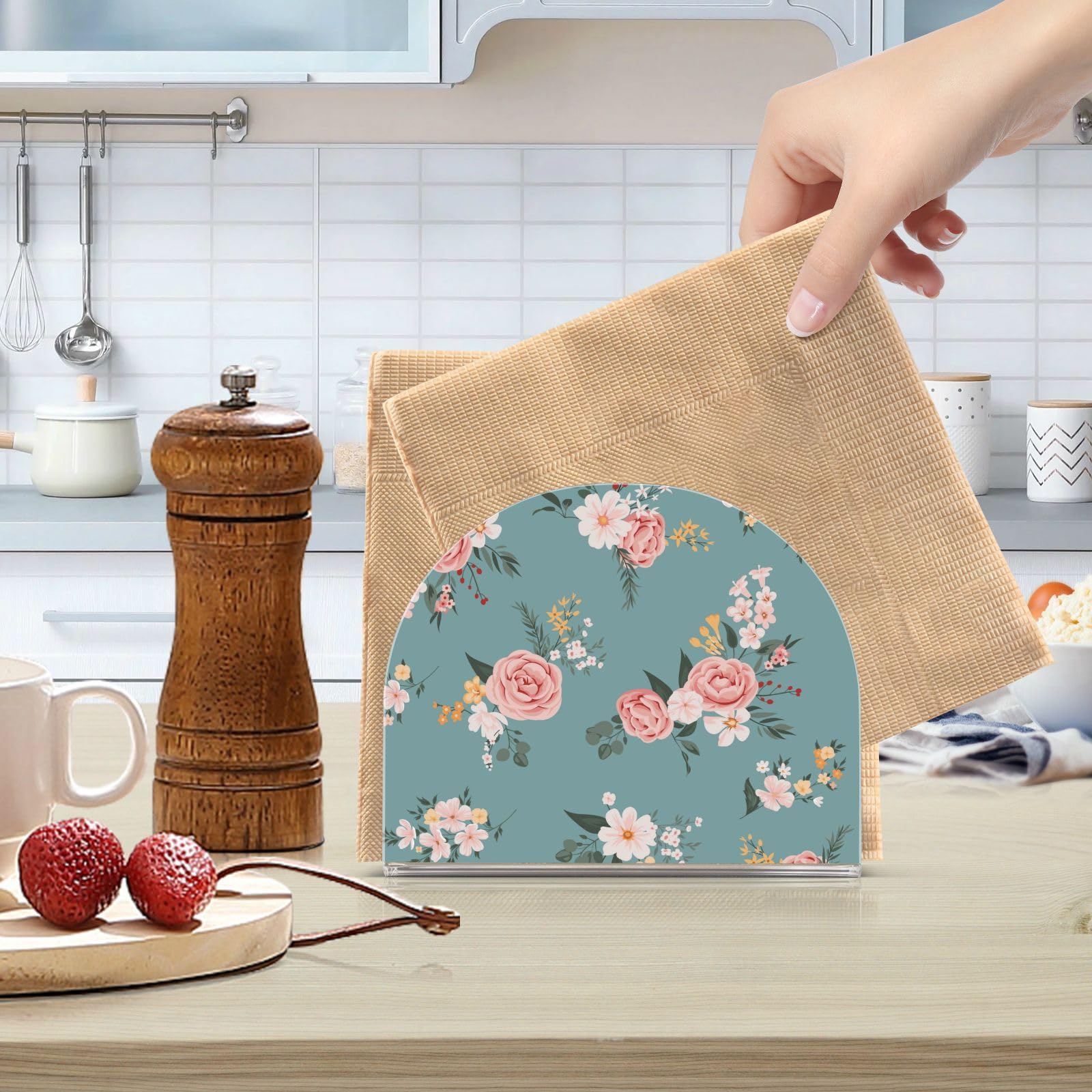 Porte-serviettes De Table En Acrylique - Design Fleur Lilas - 10.5x12.5x5cm - Pour Serviettes Cocktail Ou Cuisine