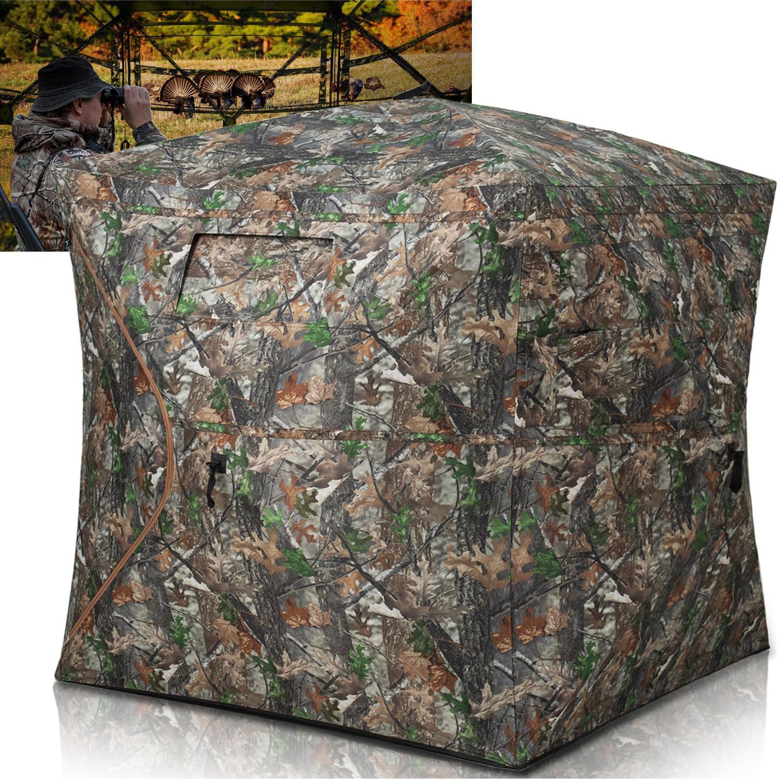 Tenda Pop-up per Cervi da Caccia - Tenda da Terra Visibile a 270° con Borsa per Il Trasporto, Tenda da Caccia Portatile Durevole per 2-3 Persone per Caccia al Tacchino E al Cervo