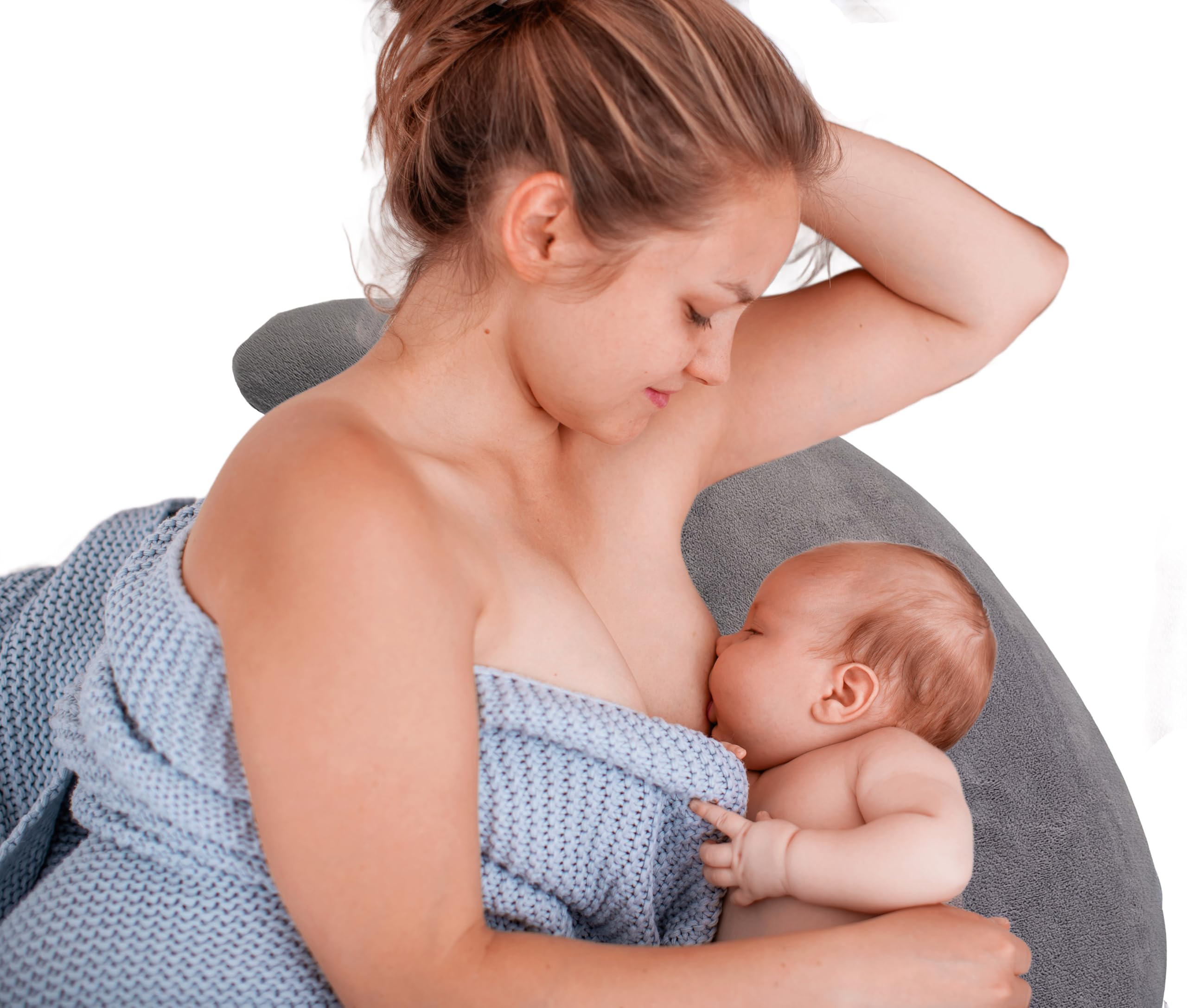 Tiga-Med 2 almohadas de media luna TIGA-Soft, 2 unidades, ergonómicas para el cuello, cojín de lactancia, con microperlas, funda lavable por separado a 40 °C (gris y rosa)