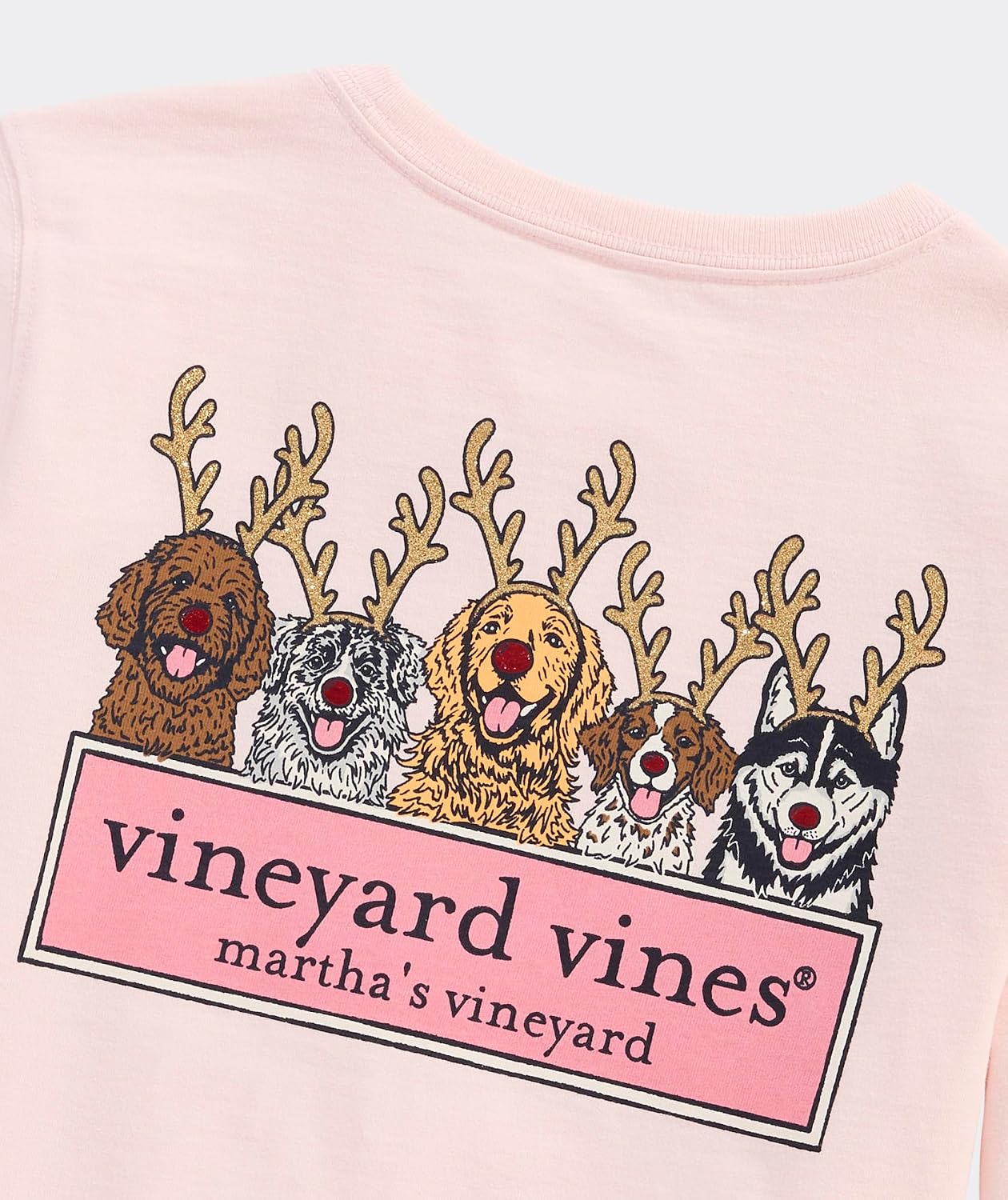 Vineyard Vines Girls' Glitter Reindeer Pups Logo Box Long-Sleeve Tee