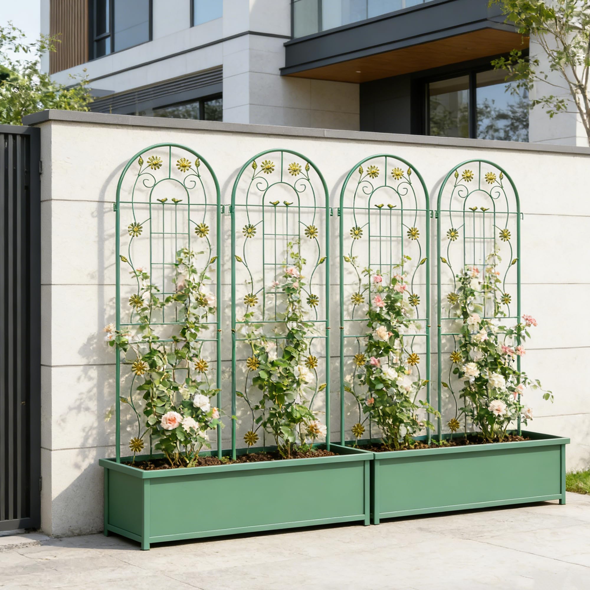 Rankgitter Metall, 2er / 4er Set, 180 x 50 cm, rostfrei Rankhilfe für Kletterpflanzen, Spalier Garten, Gartendeko Grün (4er Set)