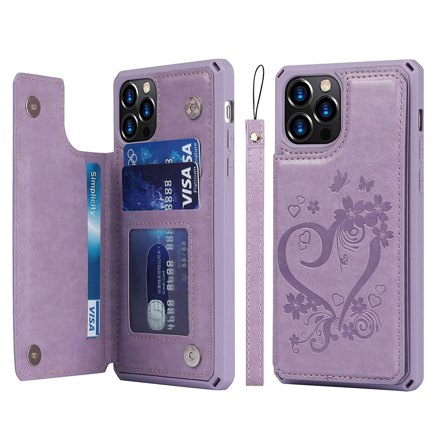 Cavor for iPhone 12 Case with Card Holder,for iPhone 12 Wallet Case for Women Men, for iPhone 12 Pro Phone Case with Stand & Strap,Leather Shockproof