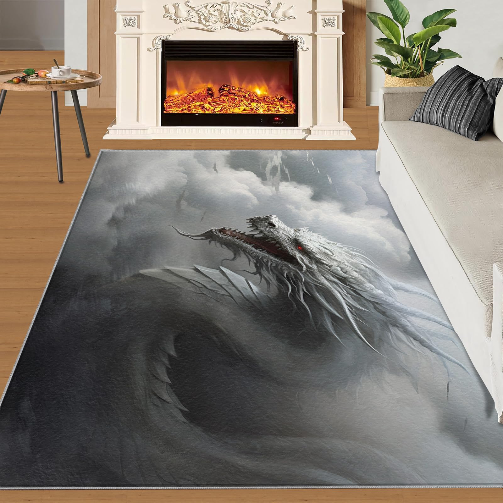 SANSJI Dragon Large Rug for Bedroom, Fantasy Mythical Area Rugs 160x230 Carpet, Animal Wildlife Rugs Non Slip Washable, Western Magic Stain Resistant Mats for Living room