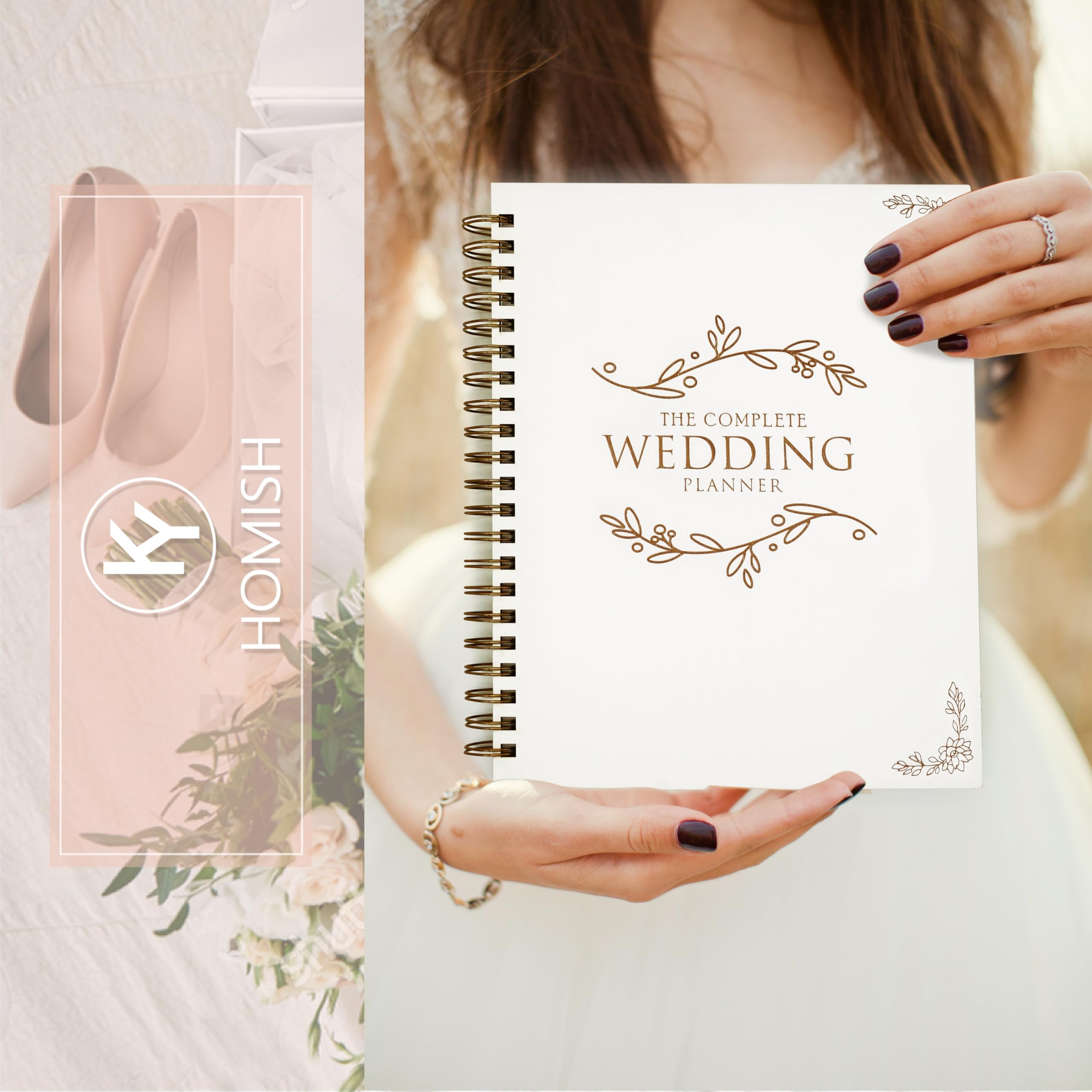 Hochzeitsplaner-Organizer-Buch, Hochzeitsplanungsbuch für Braut und Holzeinband, 12 Monate bis zum großen Tag (Weiß-C)