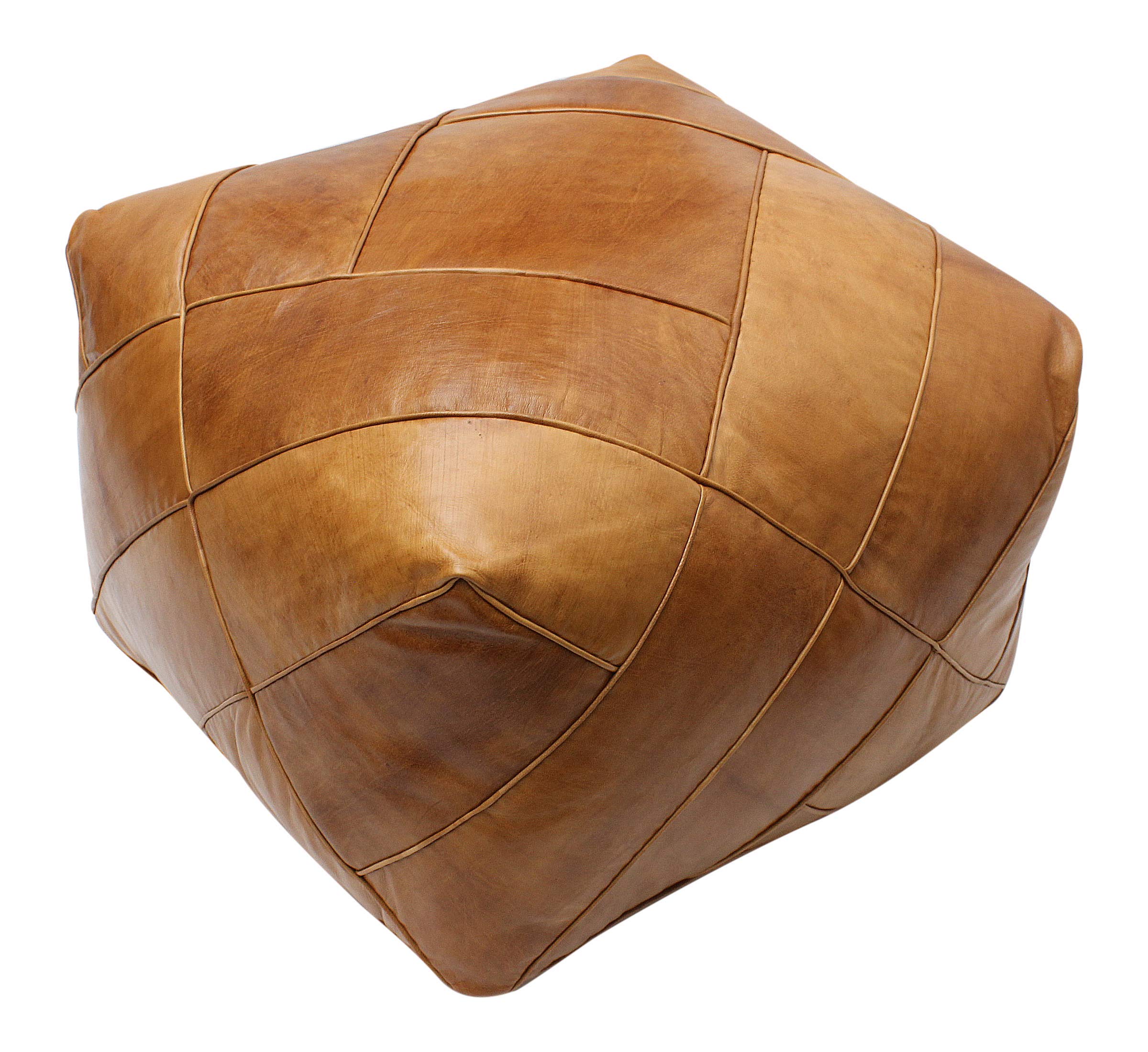 Marokkanischer Pouf Pouf Ottoman Fußbank Fußstütze Quadratisch Extra Groß Echtes Naturbraunes Leder Handgenäht Kachel Design (nur Bezug)