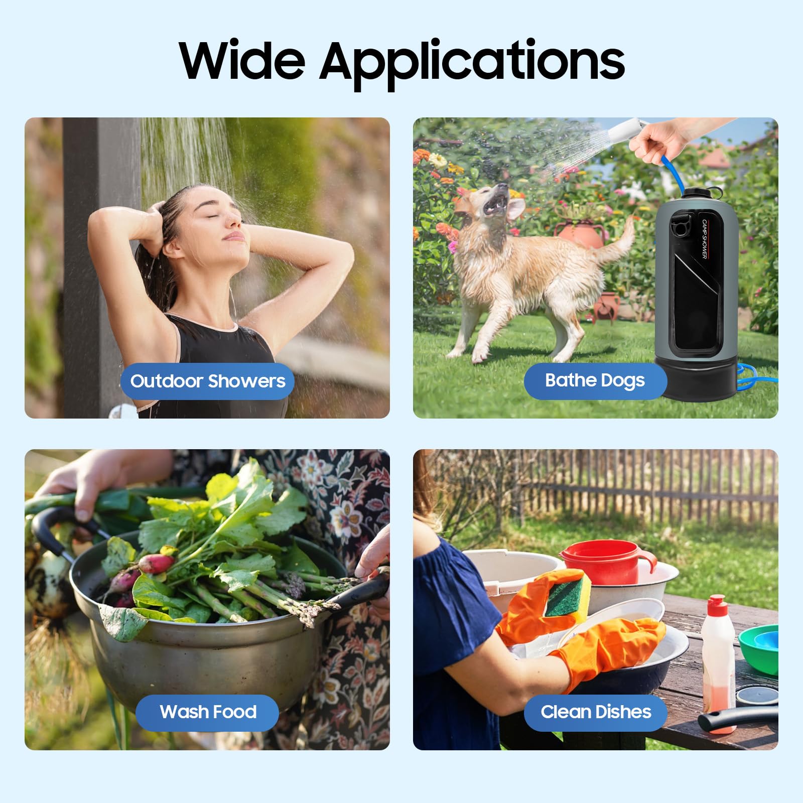 WsrrLun 3 Gallon Portable Pressure Camp Shower with Air Pump & Detachable Shoulder Strap, Outdoor Showers for RV Camping Hiking