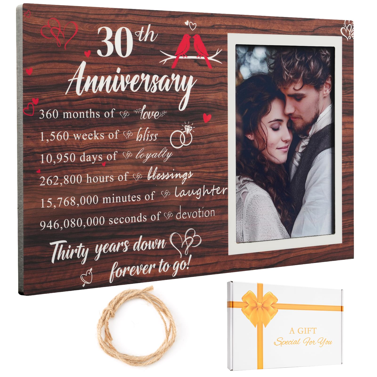 Gifts for 30th Wedding Anniversary, Pearl Anniversary Picture Frame for Her Him Couple, Romantic Gifts for 30th, 30 Year, Pearl Weddings Husband Wife Parents(4x6 Inch)