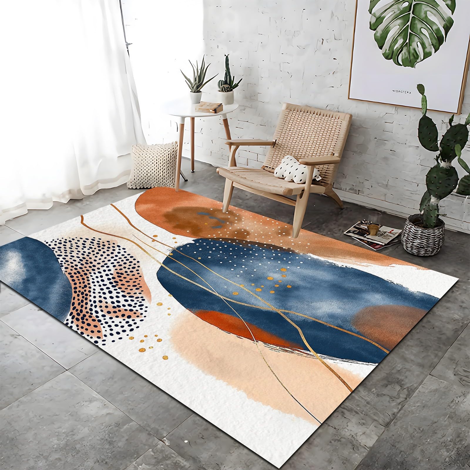 Akwarela Boho kolorowe klocki Dywan do salonu Wielokolorowy dywan do salonu z antypoślizgowym gumowym tyłem 120 x 160 cm Antypoślizgowy dywan wewnętrzny z krótkim włosiem do salonu i sypialni