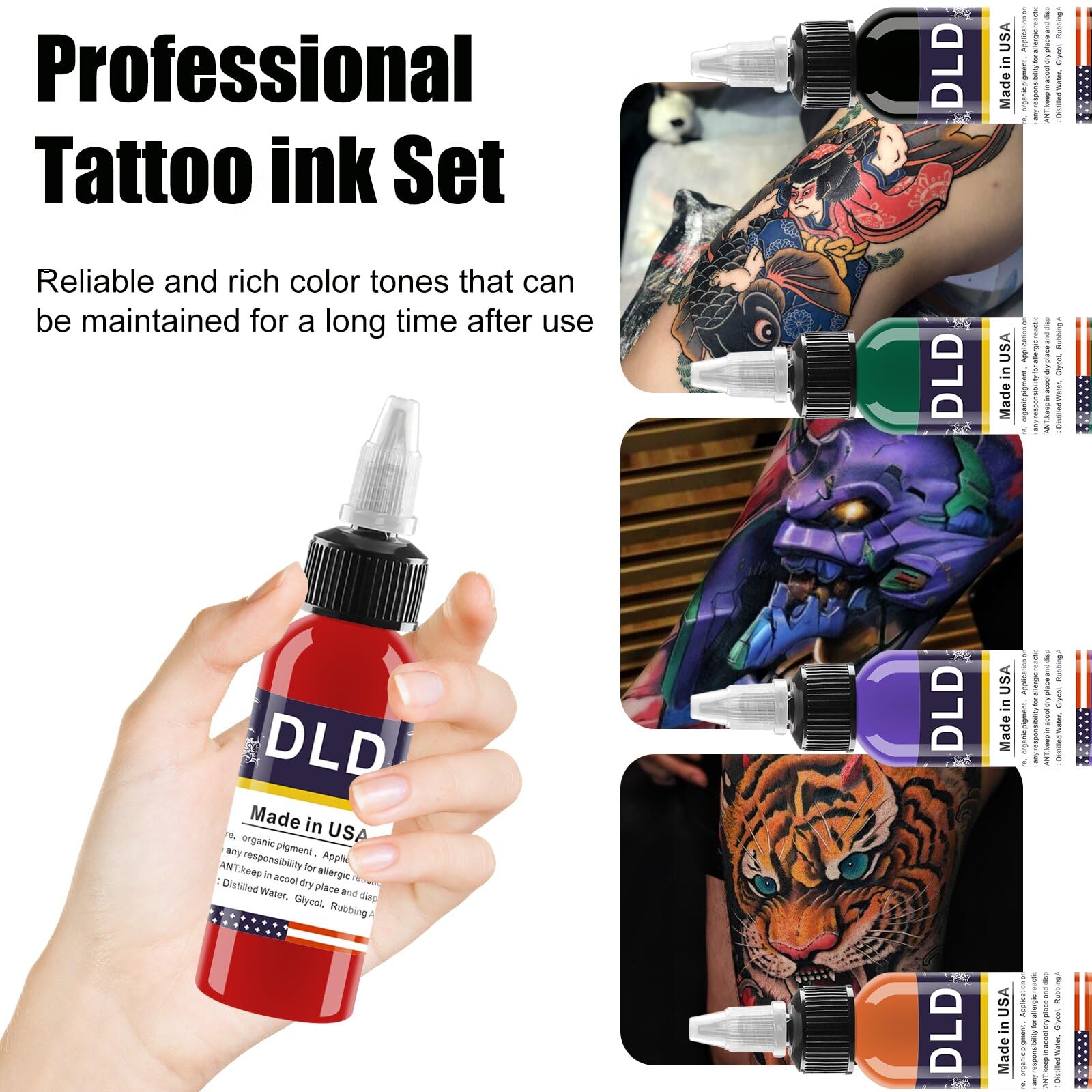 DLD Zestaw wegańskich atramentów do tatuażu 25 x 15 ml – nietoksyczny, bezpieczny dla skóry, profesjonalny trwały kolorowy pigment do tatuażu (po 14 g)